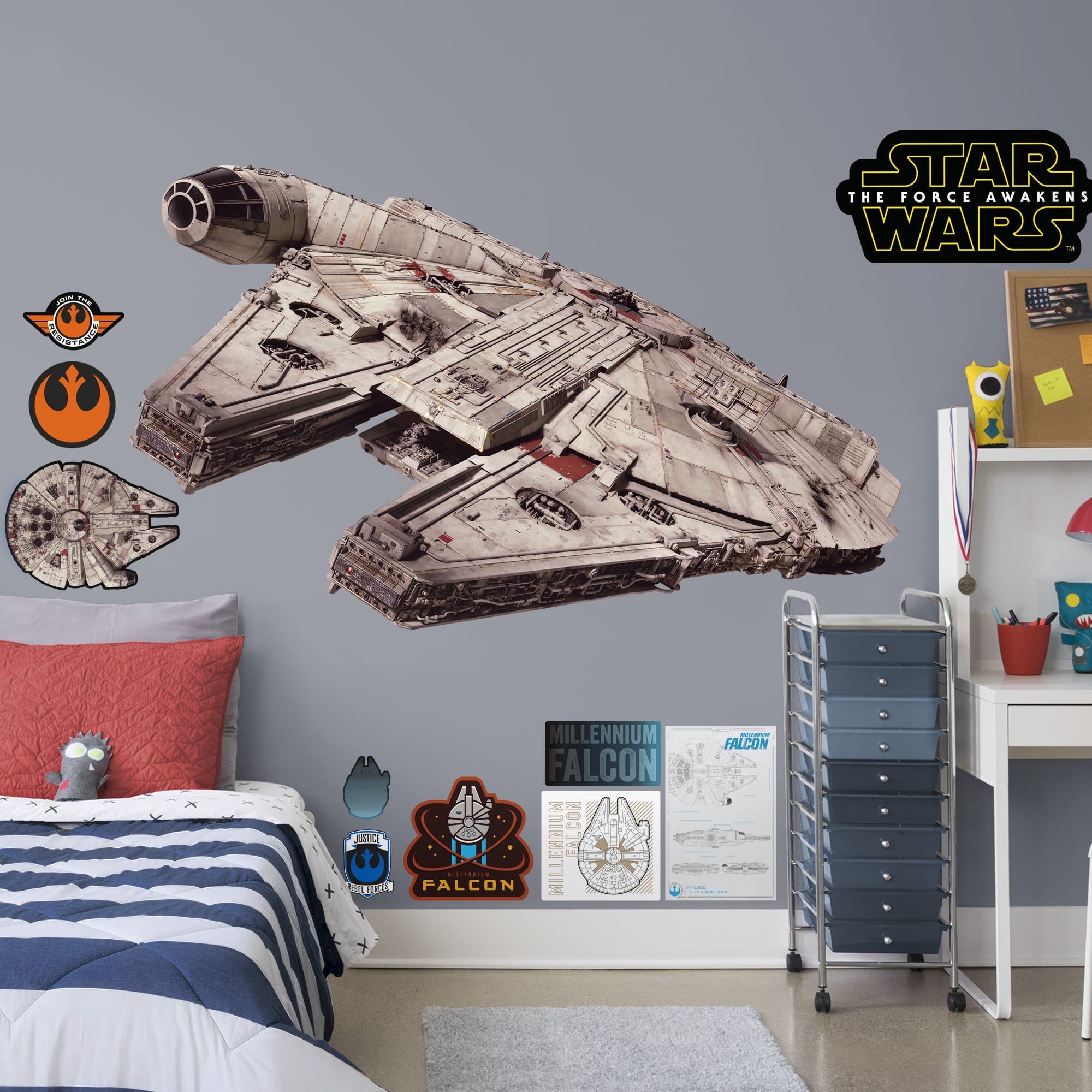 Millennium Falcon - Star Wars: The Force Awakens - Officially Licensed Removable Wall Decal Life-Size Ship + 10 Decals (79"W x 4