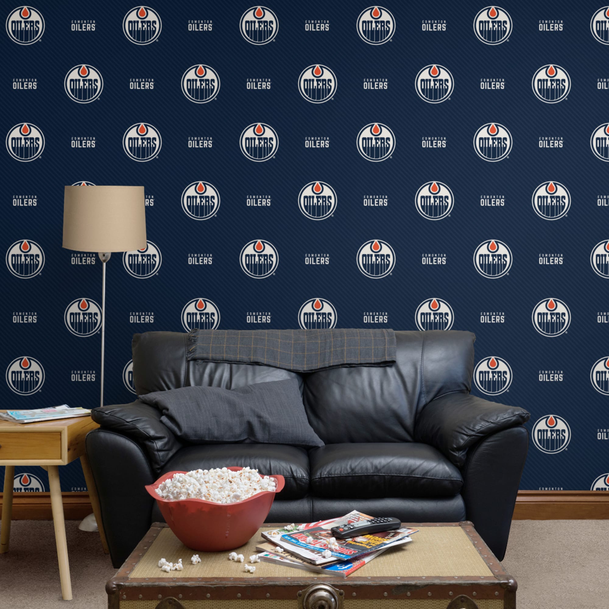 Edmonton Oilers: Stripes Pattern - Officially Licensed NHL Removable Wallpaper 12" x 12" Sample by Fathead