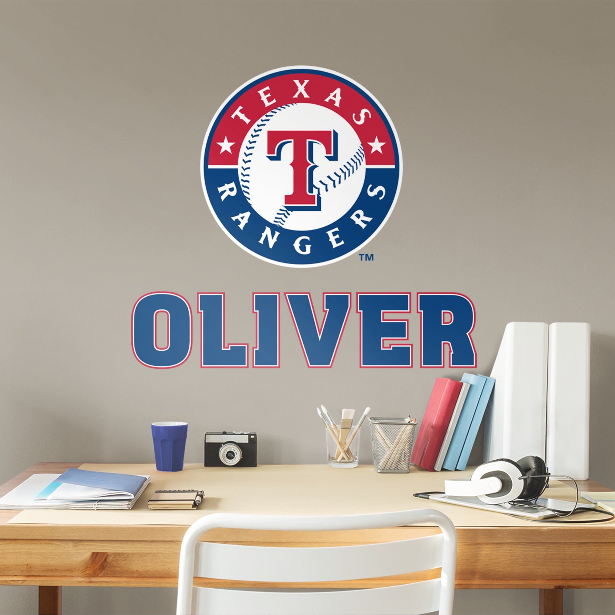 Texas Rangers: Stacked Personalized Name - Officially Licensed MLB Transfer Decal in Blue (52"W x 39.5"H) by Fathead | Vinyl