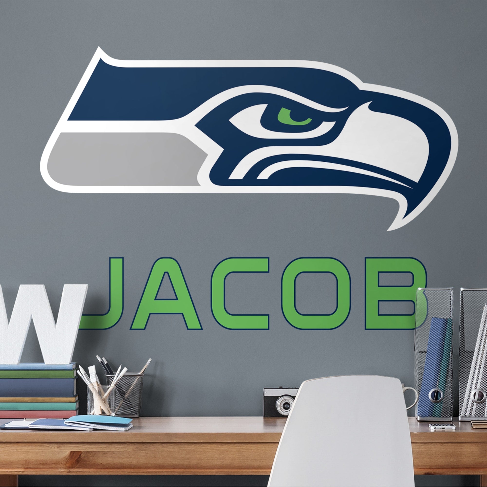 Seattle Seahawks: Stacked Personalized Name - Officially Licensed NFL Transfer Decal in Green (52"W x 39.5"H) by Fathead | Vinyl