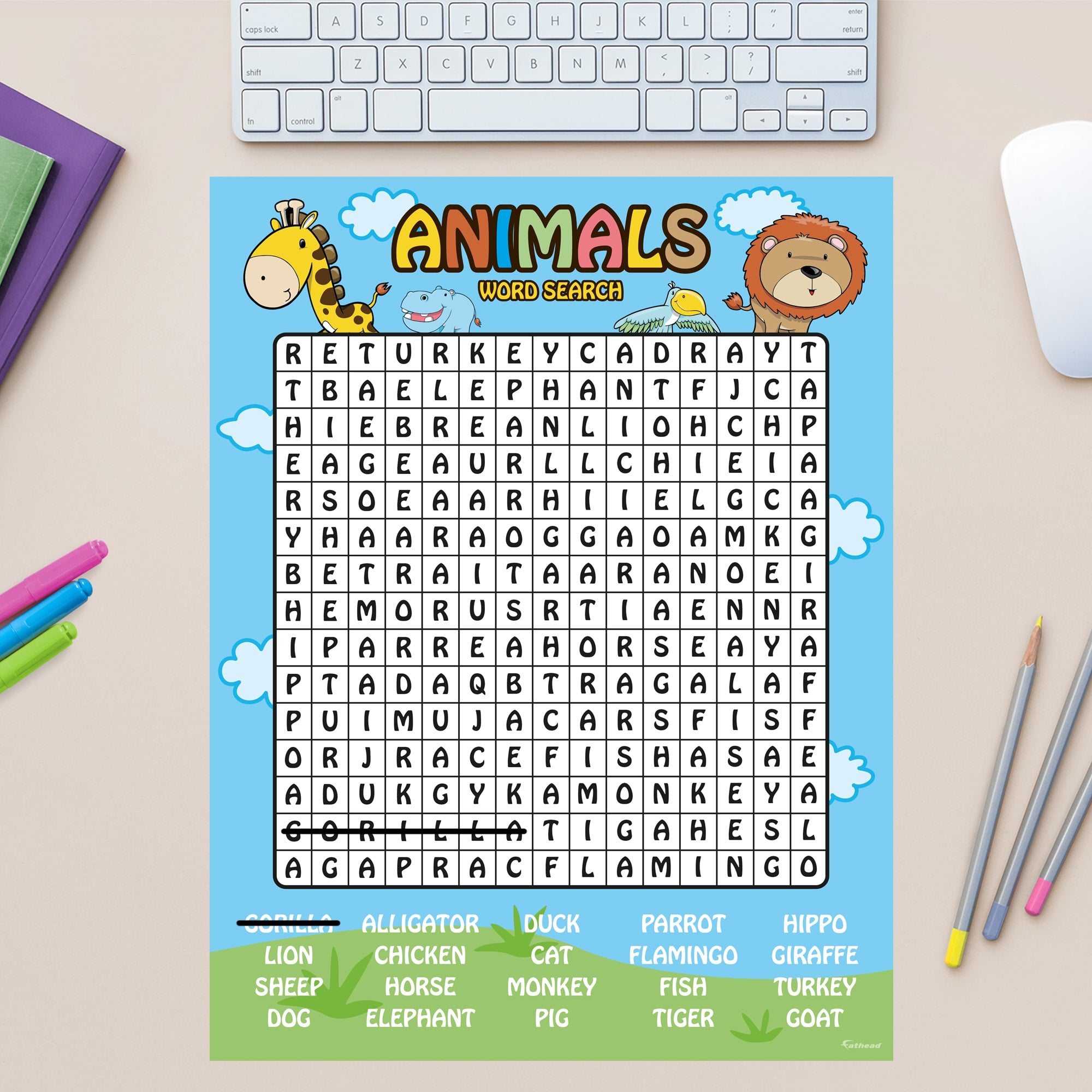 Word Search: Animals - Removable Dry Erase Vinyl Decal 12"W x 16.0"H by Fathead