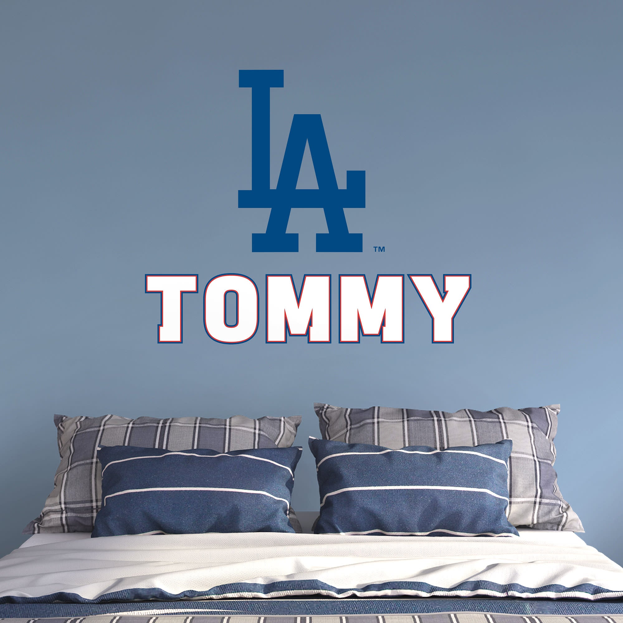 Los Angeles Dodgers: "LA" Stacked Personalized Name - Officially Licensed MLB Transfer Decal in Blue/White (52"W x 39.5"H) by Fa