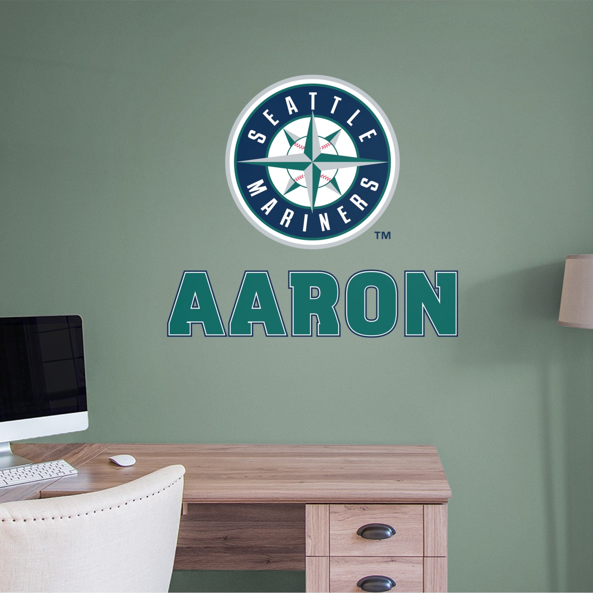 Seattle Mariners: Stacked Personalized Name - Officially Licensed MLB Transfer Decal in Green (52"W x 39.5"H) by Fathead | Vinyl