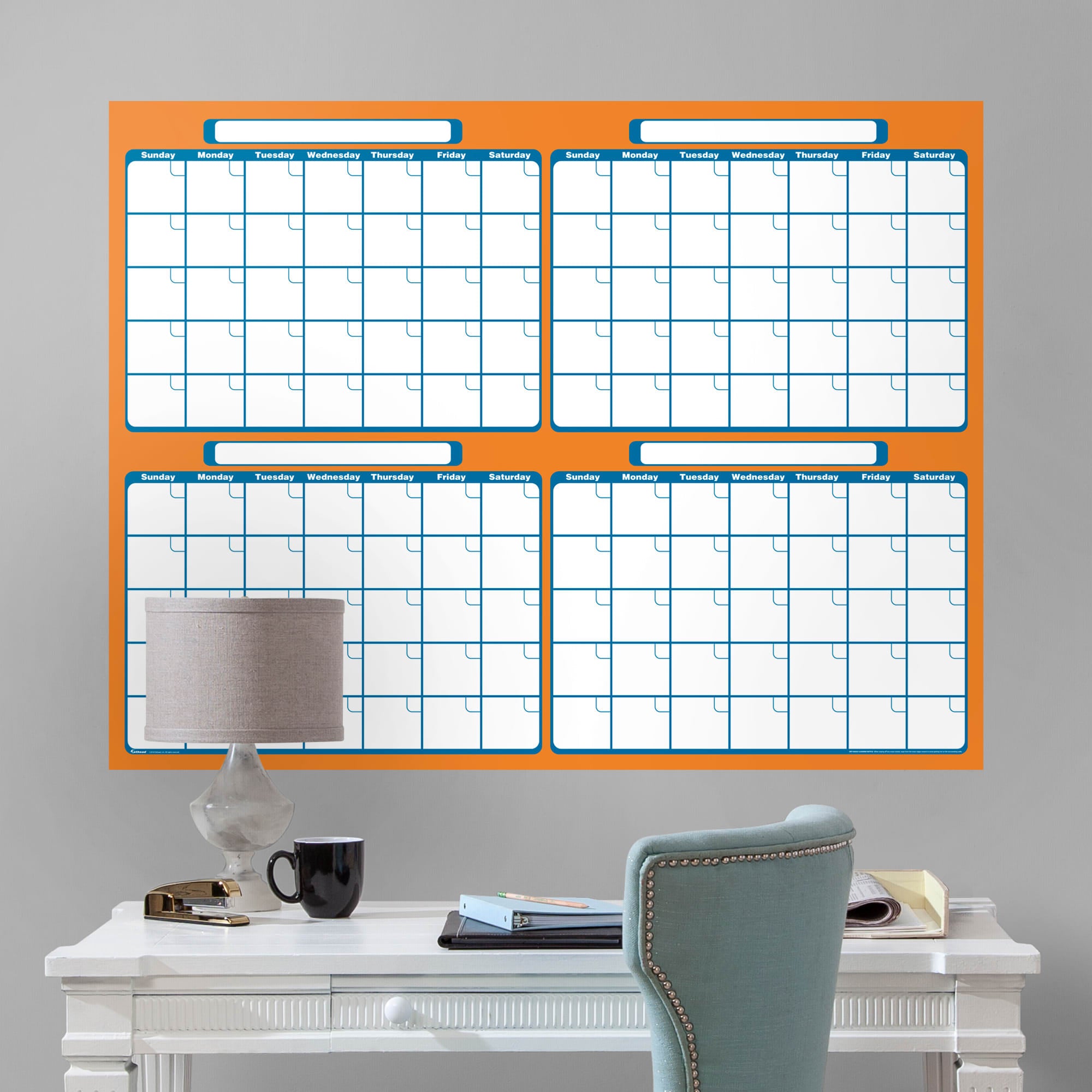 Four Month Calendar - Removable Dry Erase Vinyl Decal in Orange/Royal Blue (52"Wx39.5"H) by Fathead