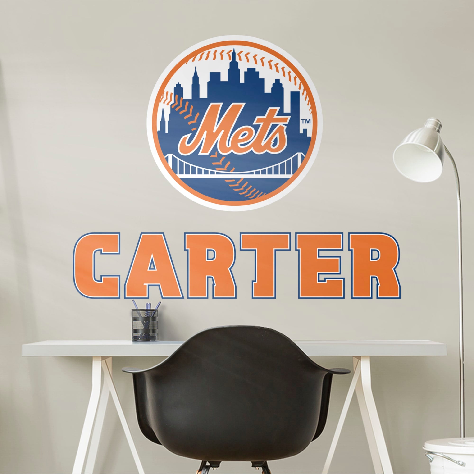 New York Mets: Stacked Personalized Name - Officially Licensed MLB Transfer Decal in Orange (52"W x 39.5"H) by Fathead | Vinyl