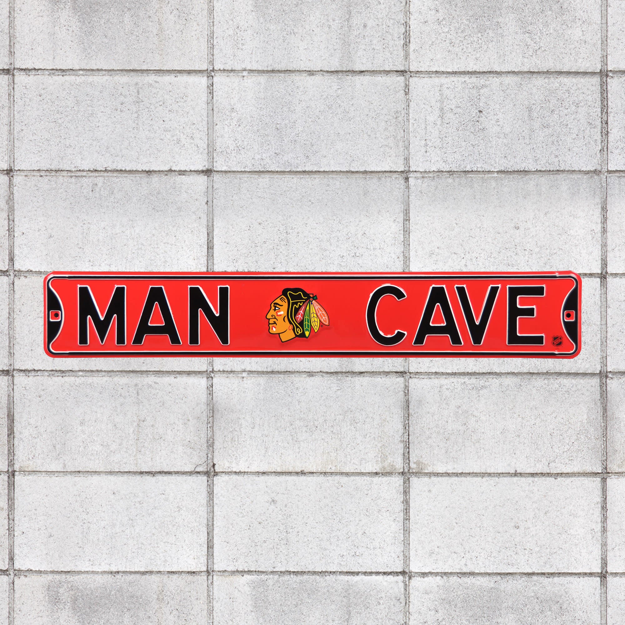 Chicago Blackhawks: Man Cave - Officially Licensed NHL Metal Street Sign 36.0"W x 6.0"H by Fathead | 100% Steel