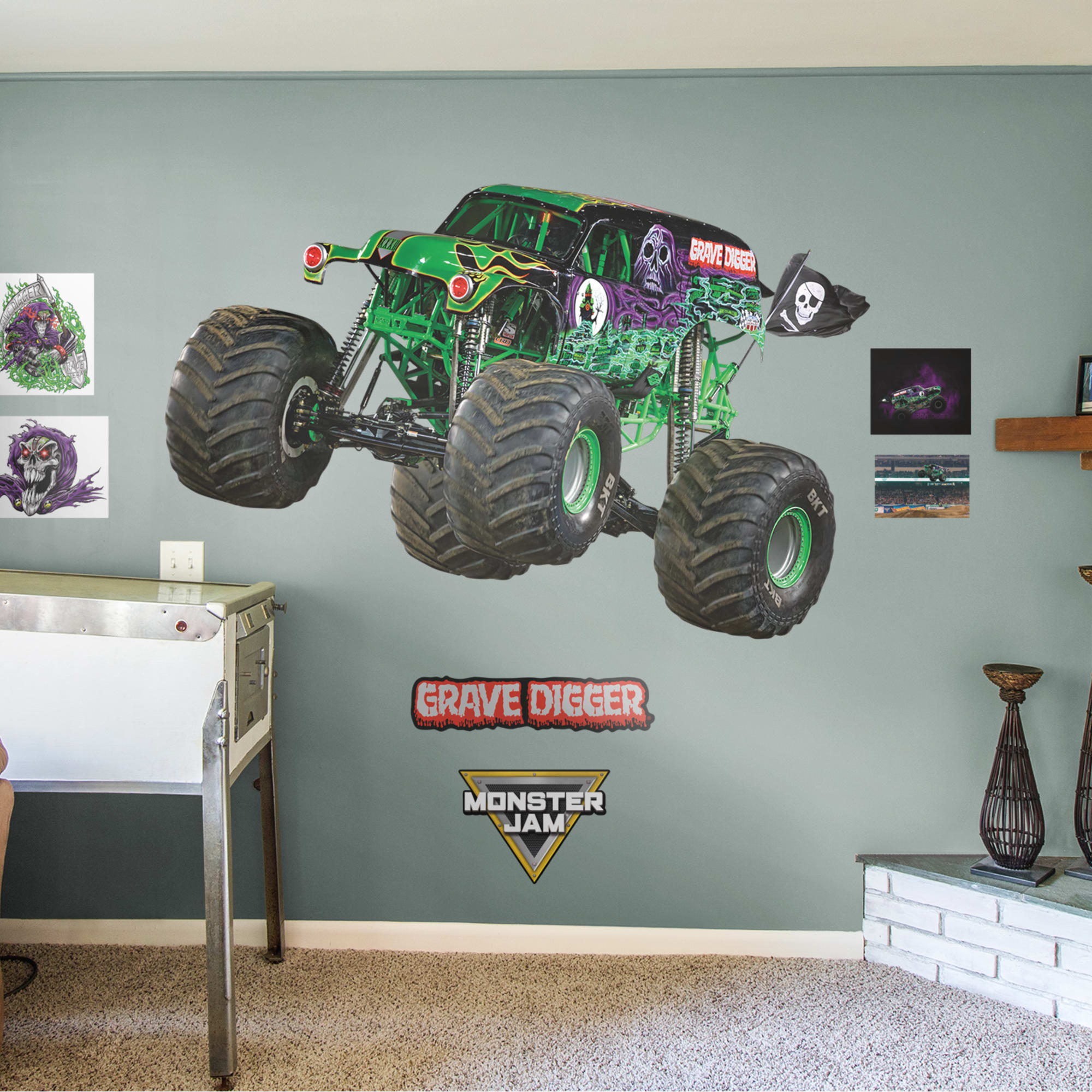 Grave Digger - Officially Licensed Monster Jam Removable Wall Decal Truck + 6 Monster Jam Decals (78"W x 51"H) by Fathead | Viny
