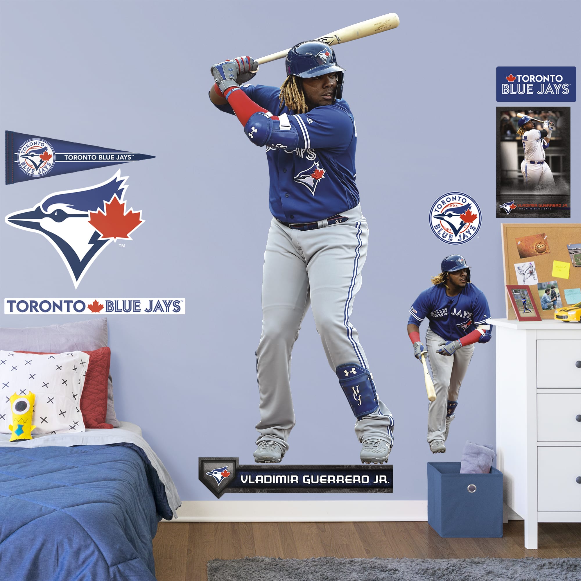Vladimir Guerrero Jr. for Toronto Blue Jays - Officially Licensed MLB Removable Wall Decal Life-Size Athlete + 8 Decals (35"W x