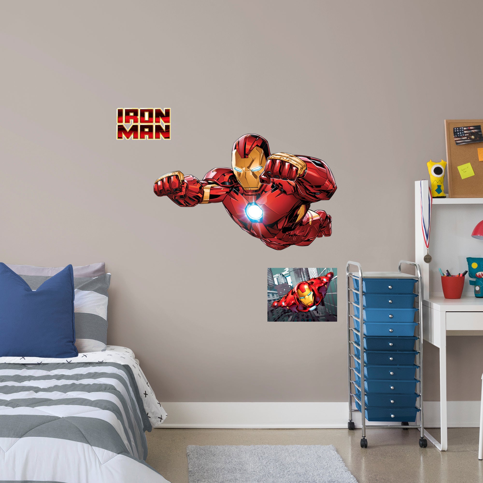 Iron Man: Avengers Core Flying - Officially Licensed Removable Wall Decal Giant Character + 2 Decals (51"W x 32"H) by Fathead |