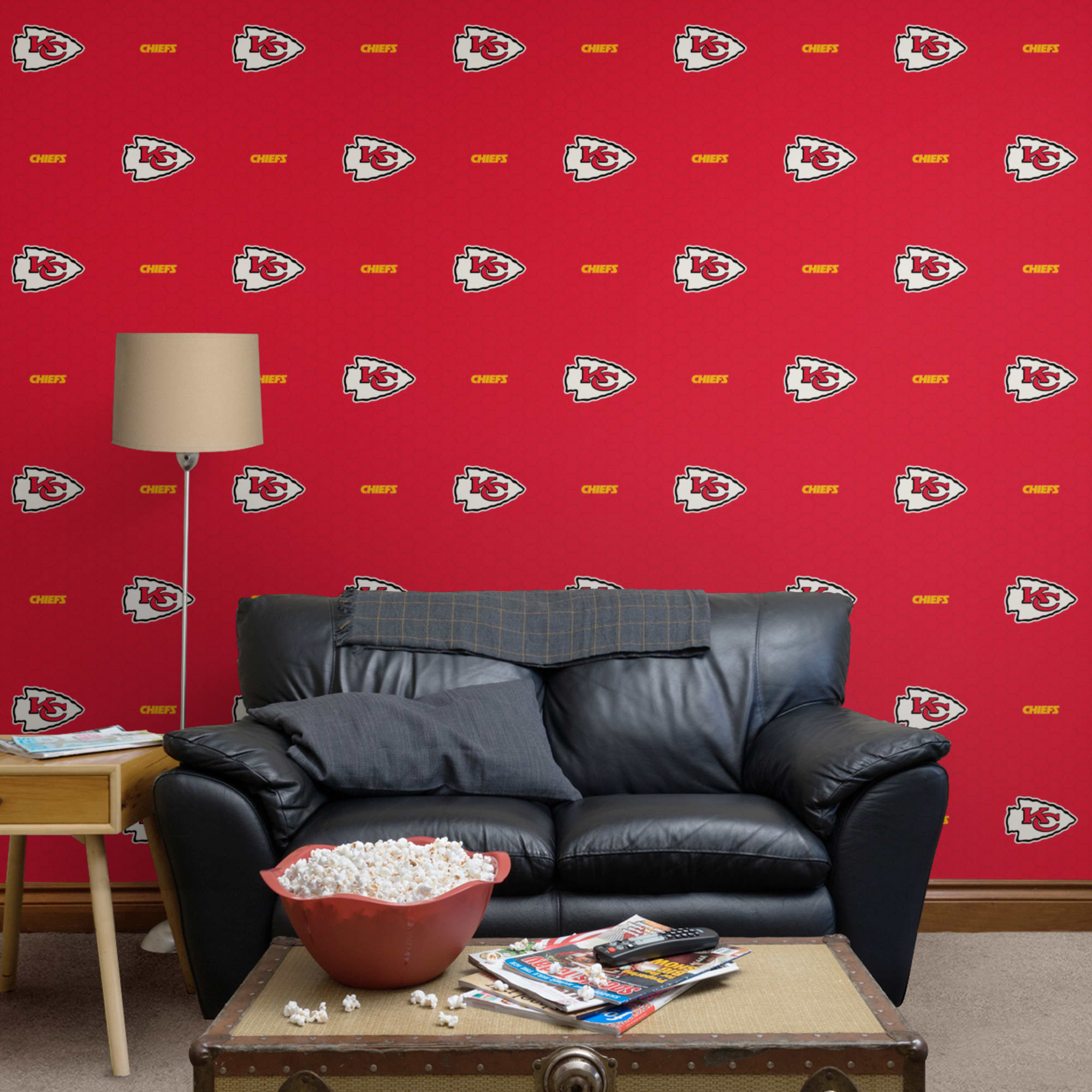 Kansas City Chiefs: Logo Pattern - Officially Licensed NFL Removable Wallpaper 12" x 12" Sample by Fathead | 100% Vinyl