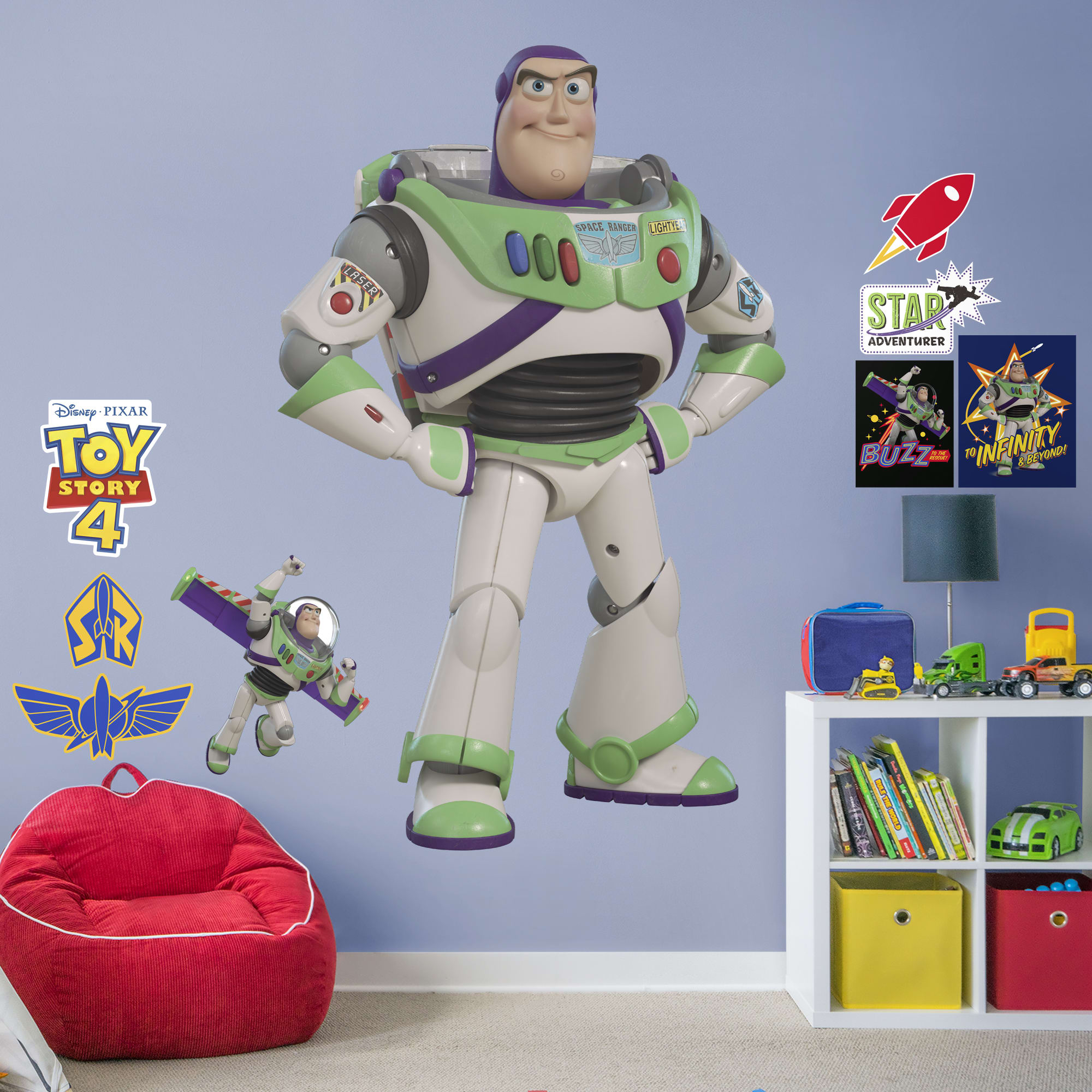 Toy Story 4: Buzz Lightyear - Officially Licensed Disney/PIXAR Removable Wall Decal Huge Character + 9 Decals (49"W x 78"H) by F