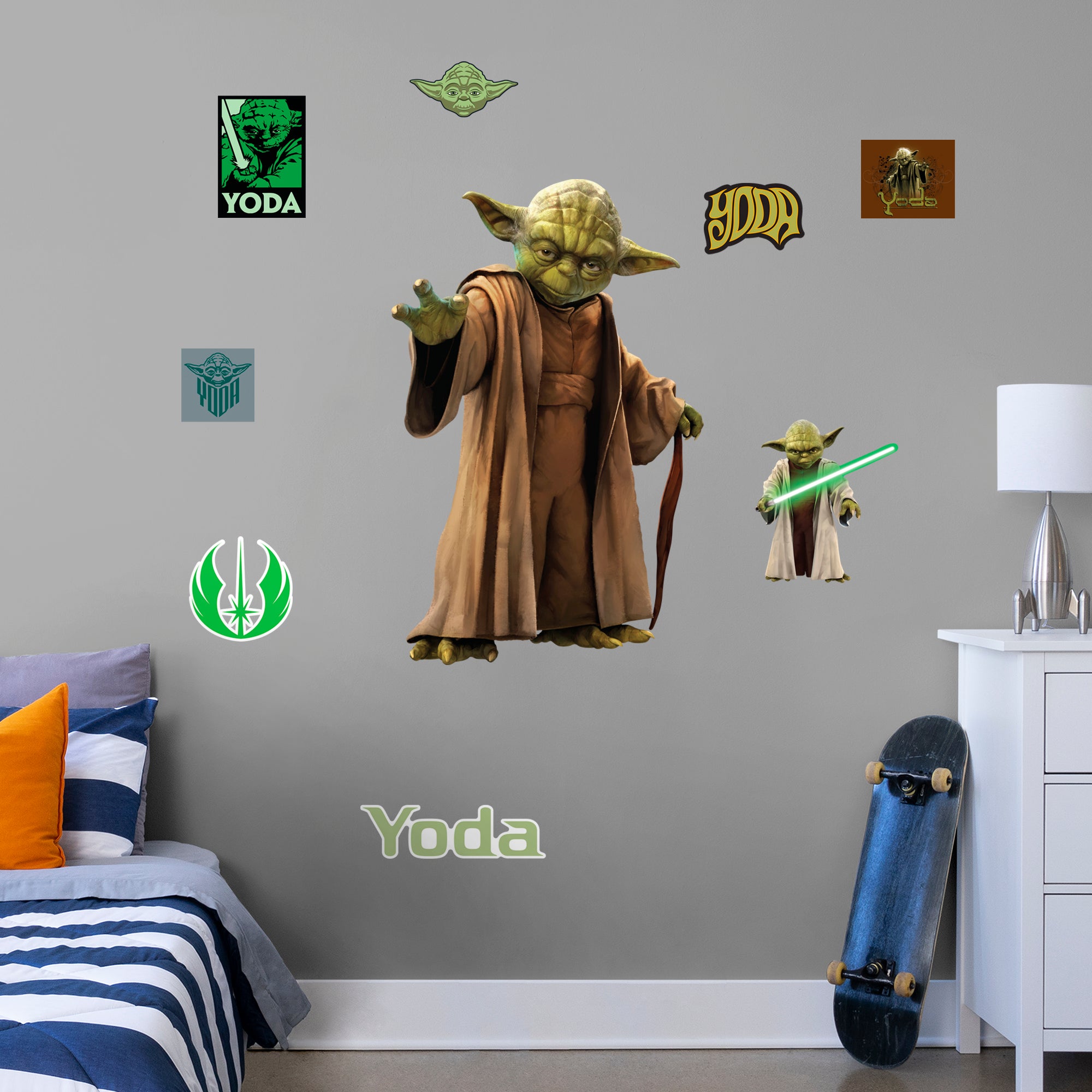 Yoda 2020 - Officially Licensed Star Wars Removable Wall Decal Giant Character + 8 Decals (45"W x28"H) by Fathead | Vinyl