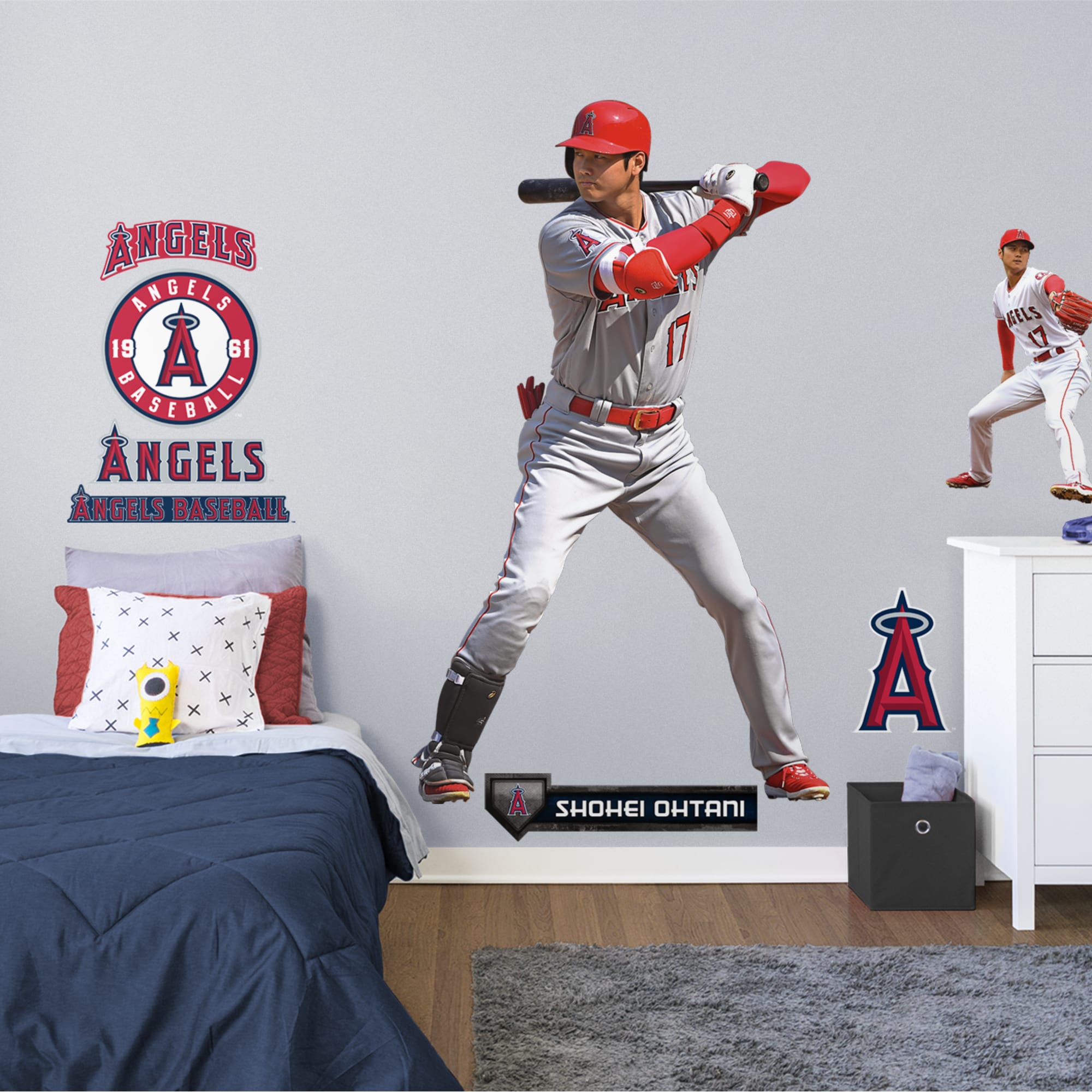 Shohei Ohtani for LA Angels: At Bat - Officially Licensed MLB Removable Wall Decal Life-Size Athlete + 12 Decals (46"W x 78"H) b