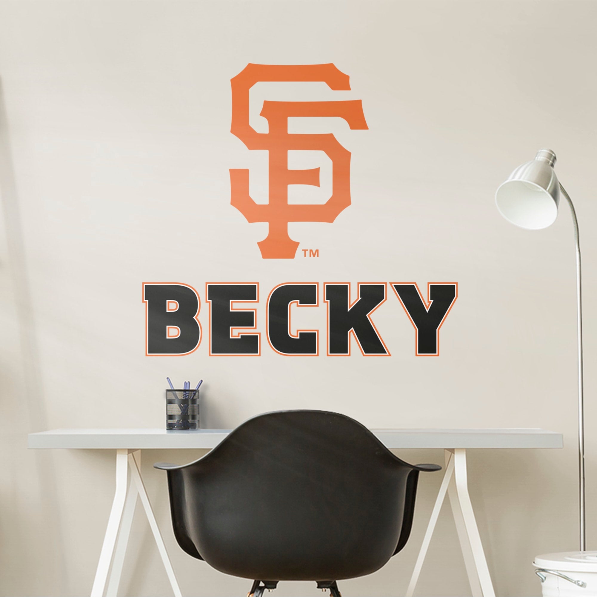 San Francisco Giants: "SF" Stacked Personalized Name - Officially Licensed MLB Transfer Decal in Black (52"W x 39.5"H) by Fathea