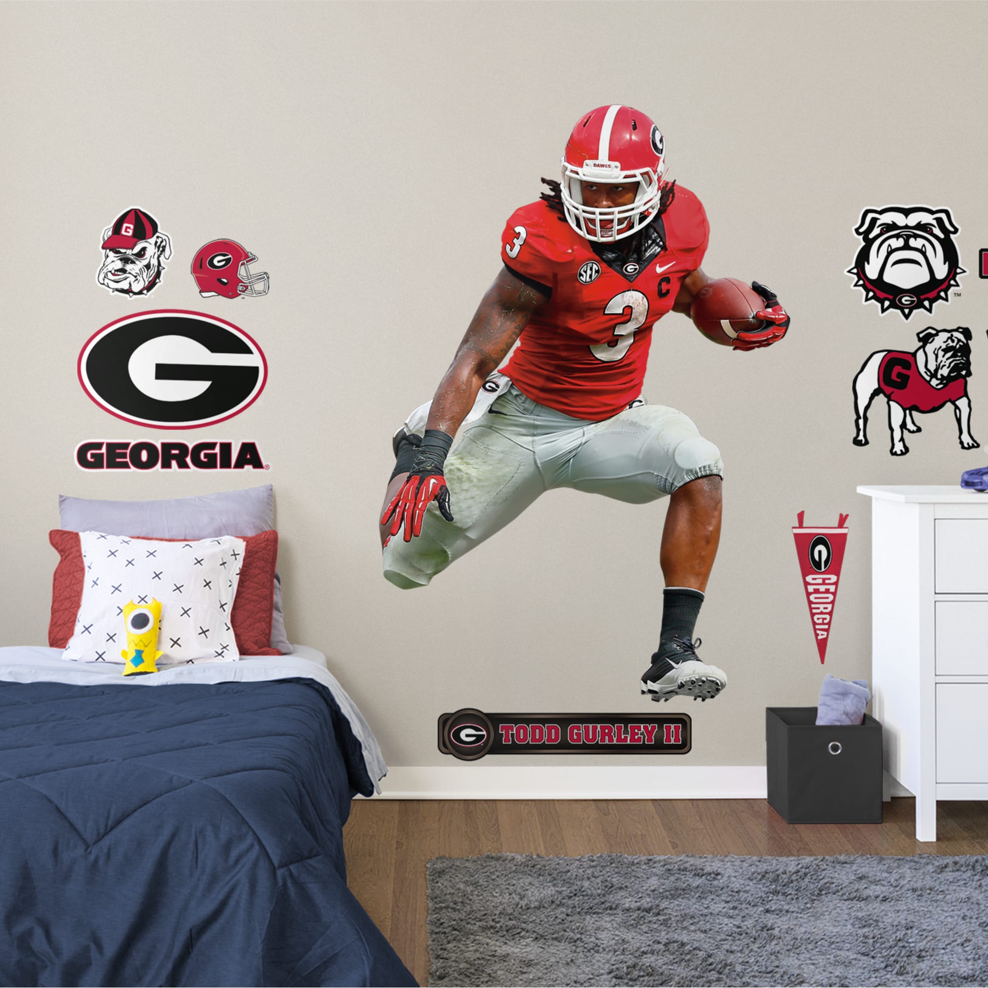 Todd Gurley for Georgia Bulldogs: Georgia - Officially Licensed Removable Wall Decal Life-Size Athlete + 12 Decals (50"W x 72"H)
