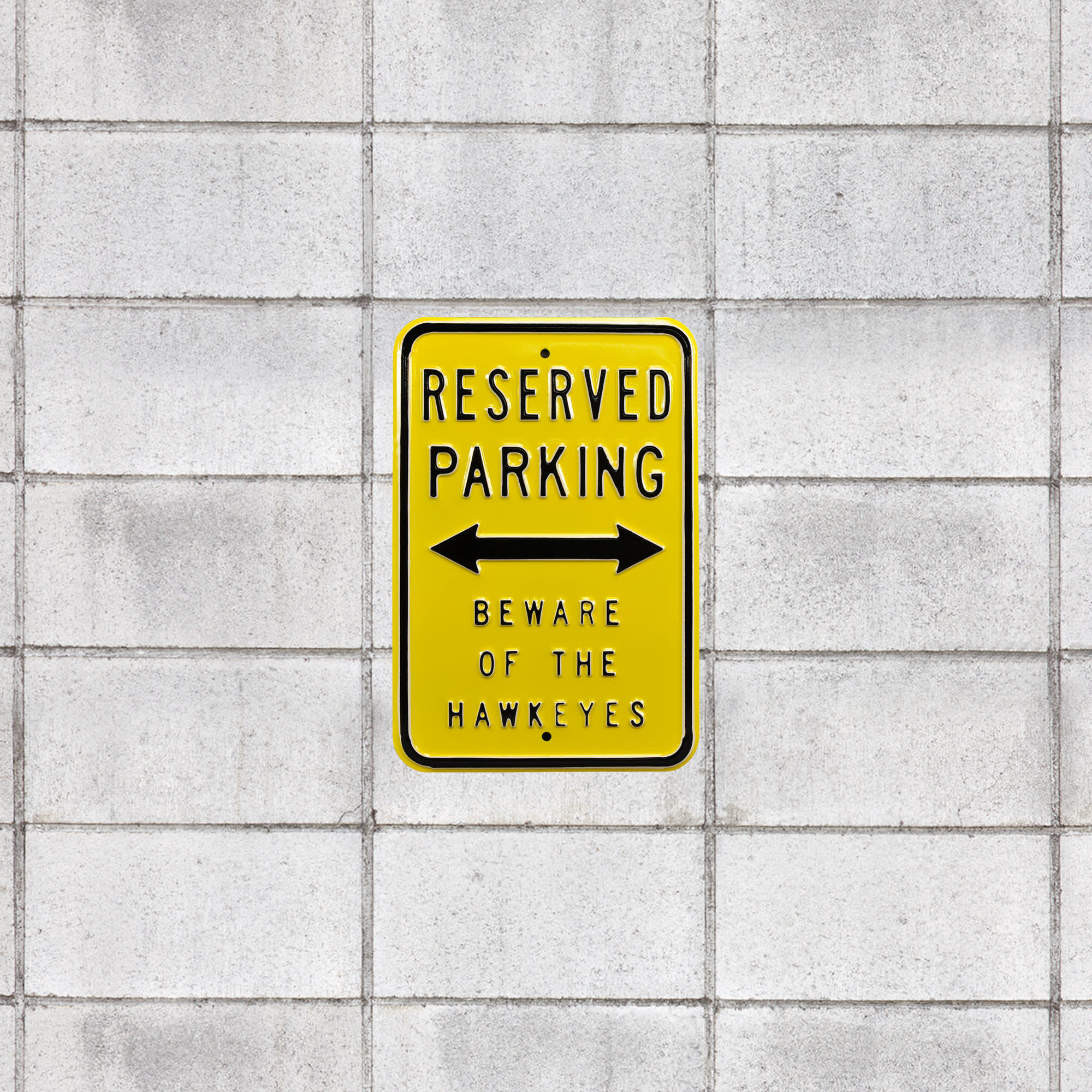 Iowa Hawkeyes: Beware Parking - Officially Licensed Metal Street Sign 18.0"W x 12.0"H by Fathead | 100% Steel