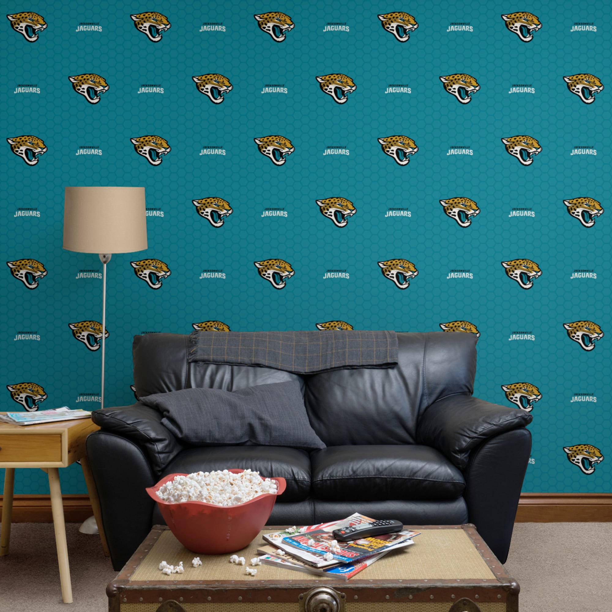 Jacksonville Jaguars: Logo Pattern - Officially Licensed NFL Removable Wallpaper 12" x 12" Sample by Fathead