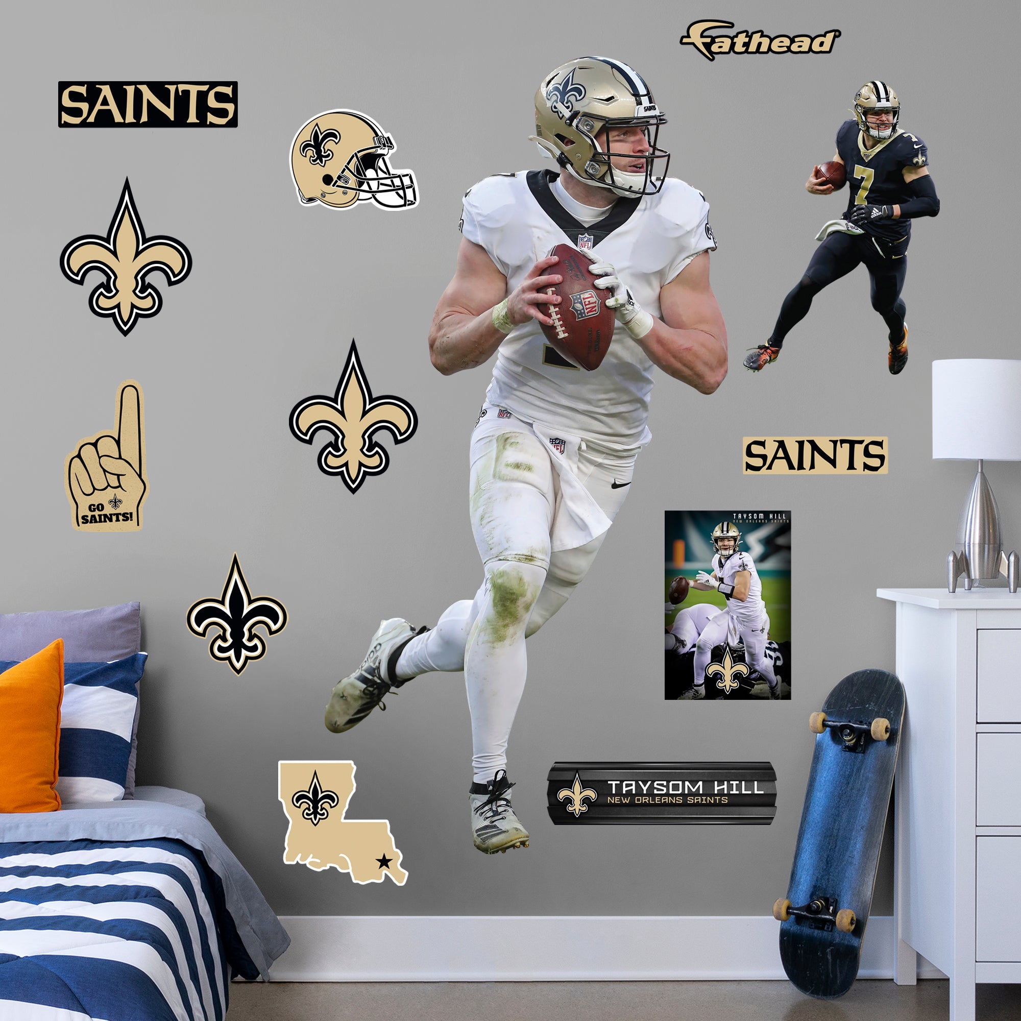 Taysom Hill 2021 - Officially Licensed NFL Removable Wall Decal Life-Size Athlete + 12 Decals (39"W x 77"H) by Fathead | Vinyl