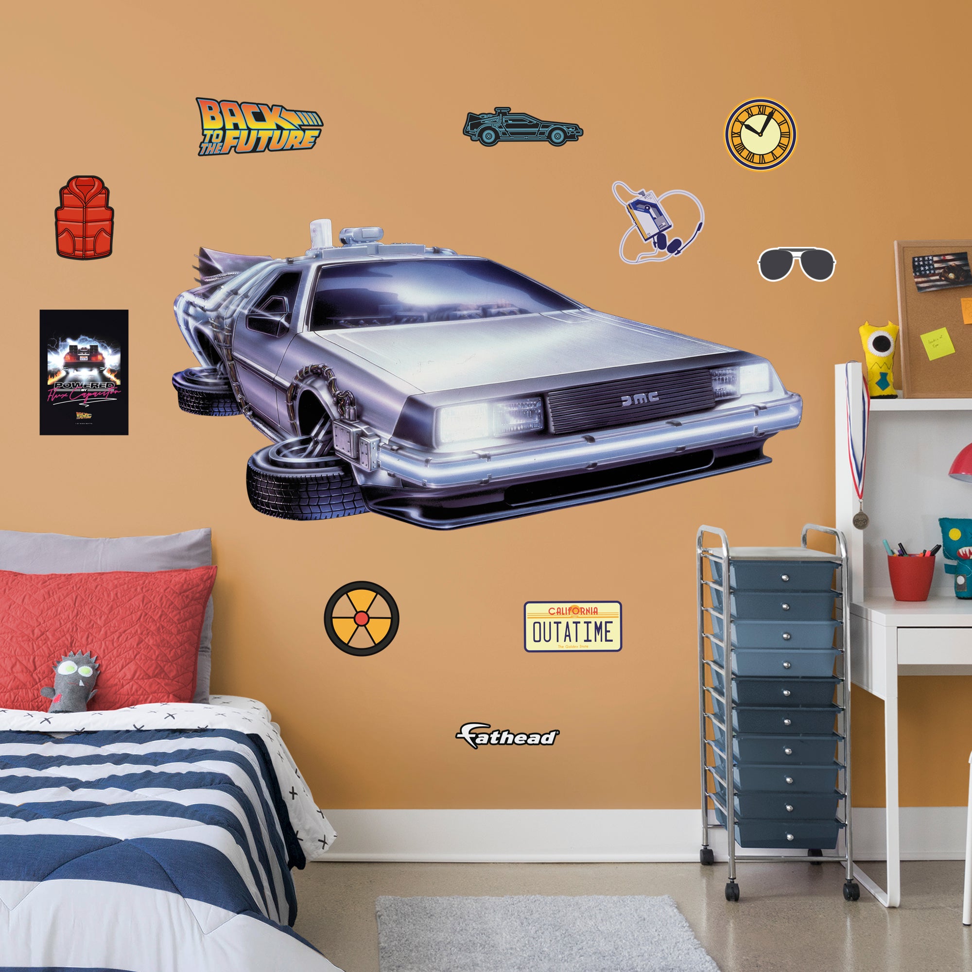 Back to the Future DeLorean Time Machine II Officially Licensed NBC Universal Removable Wall Decal Life-Size + 10 Decals by Fath