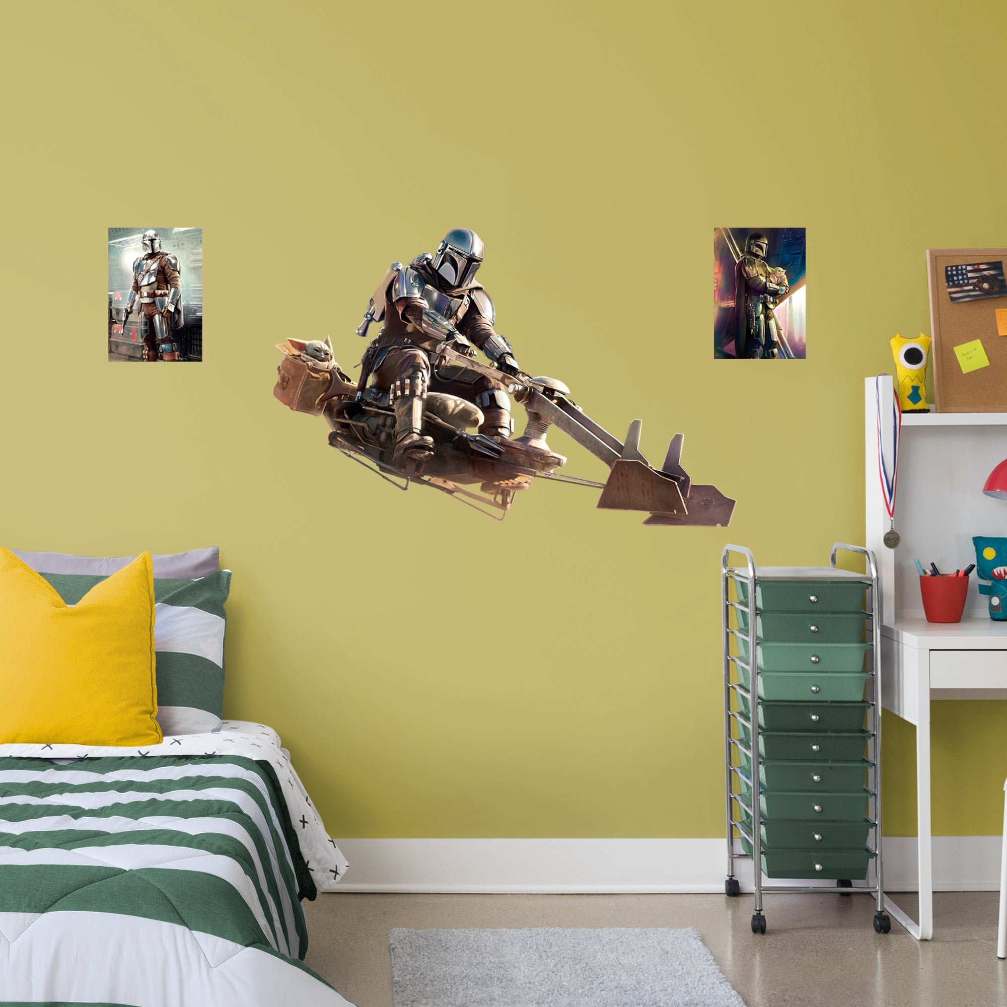 The Mandalorian and Child Speeder Bike - Officially Licensed Star Wars Removable Wall Decal Giant Character + 2 Decals (50"W x 3