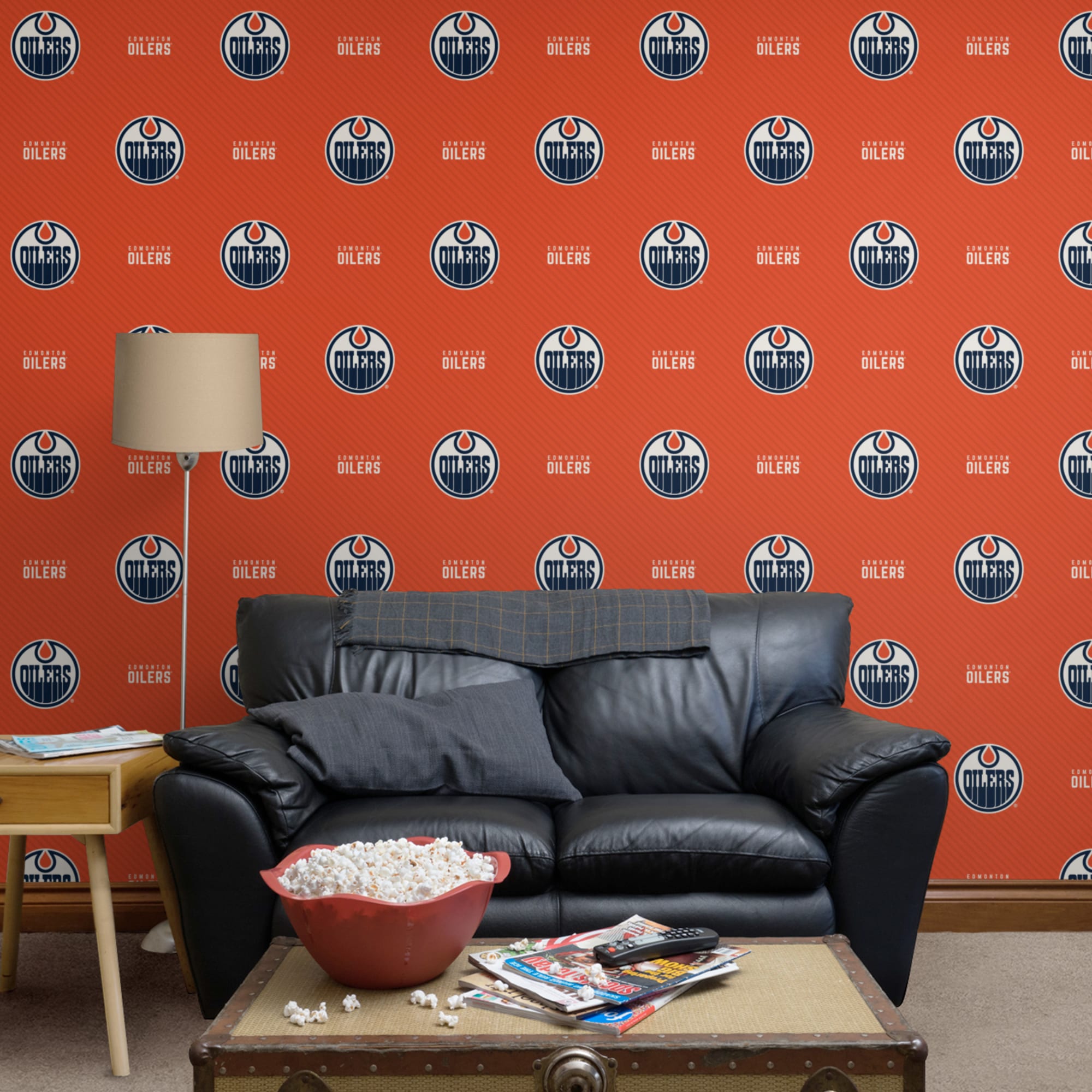 Edmonton Oilers: Stripes Pattern - Officially Licensed NHL Removable Wallpaper 12" x 12" Sample by Fathead | 100% Vinyl