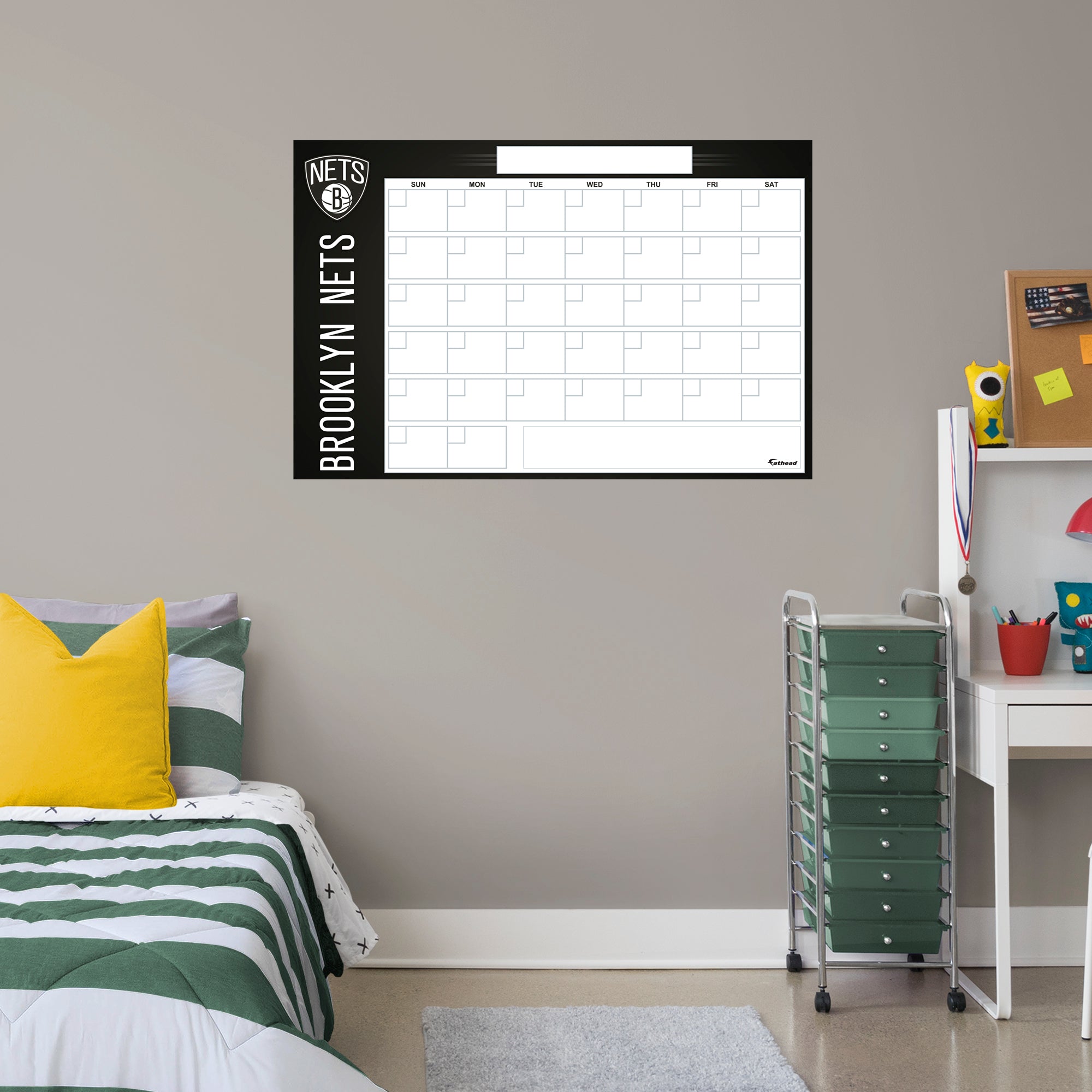 Brooklyn Nets Dry Erase Calendar - Officially Licensed NBA Removable Wall Decal Giant Decal (34"W x 52"H) by Fathead | Vinyl