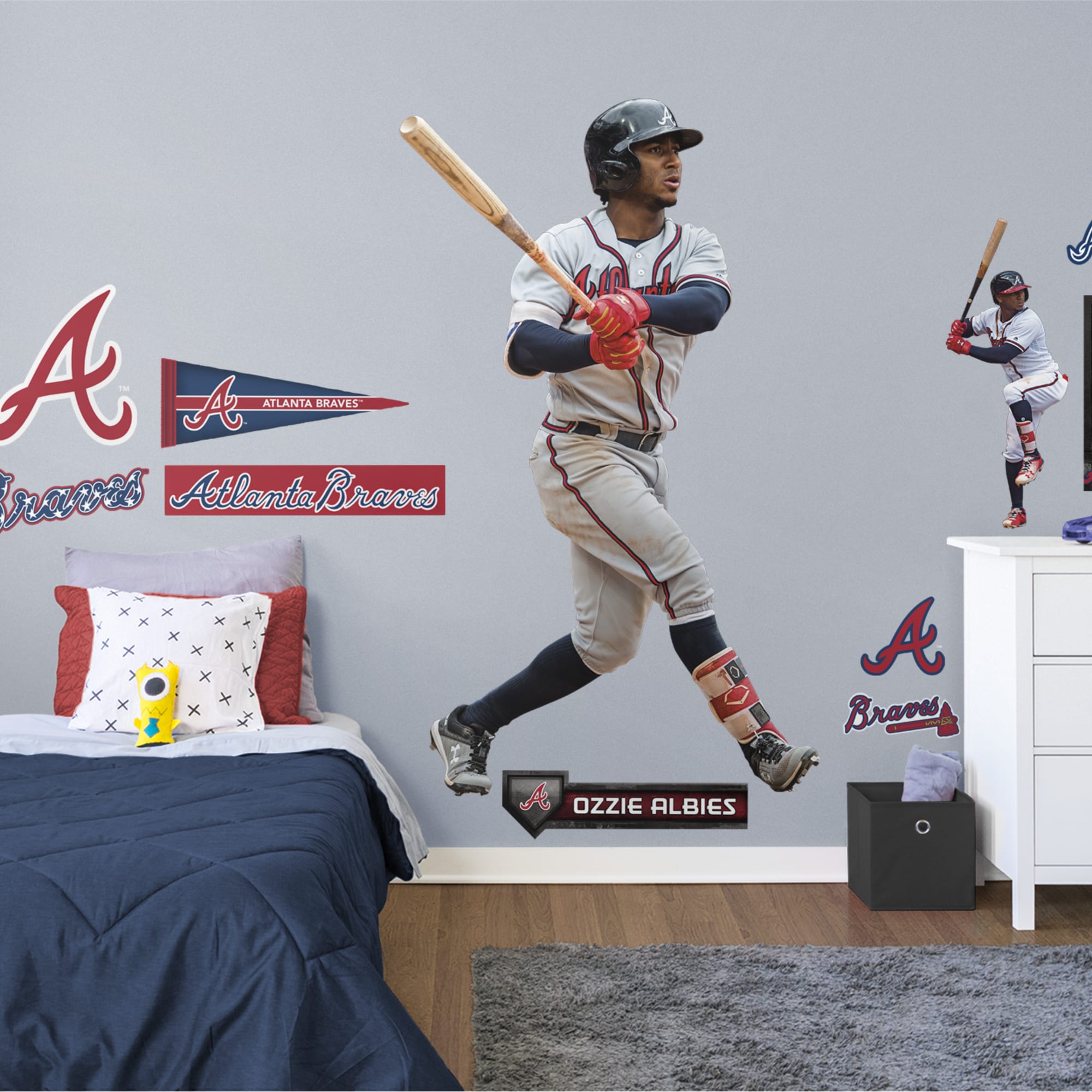Ozzie Albies for Atlanta Braves - Officially Licensed MLB Removable Wall Decal Life-Size Athlete + 12 Decals (44"W x 77"H) by Fa