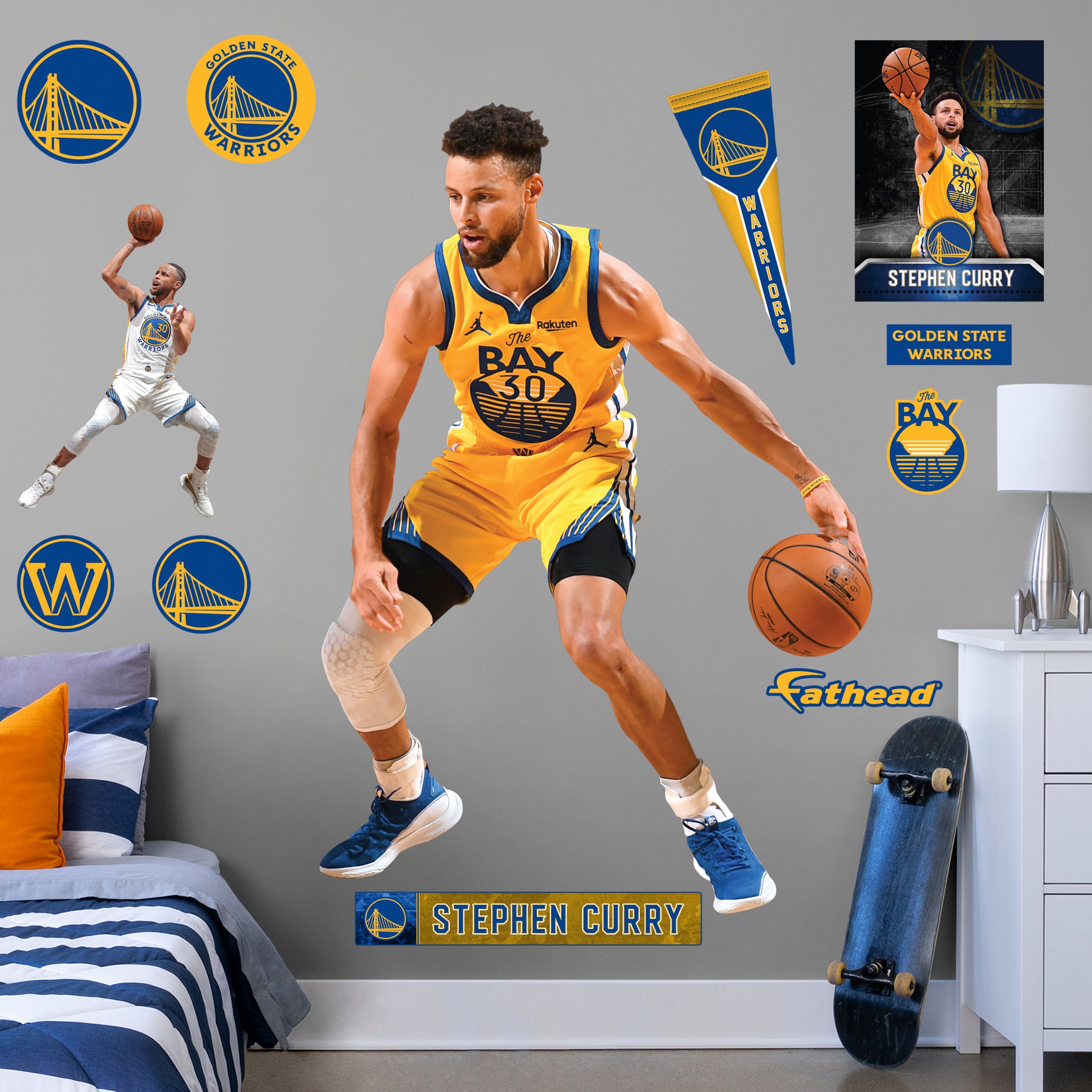 Stephen Curry 2021 The Bay - Officially Licensed NBA Removable Wall Decal Life-Size Athlete + 11 Decals (51"W x 74"H) by Fathead