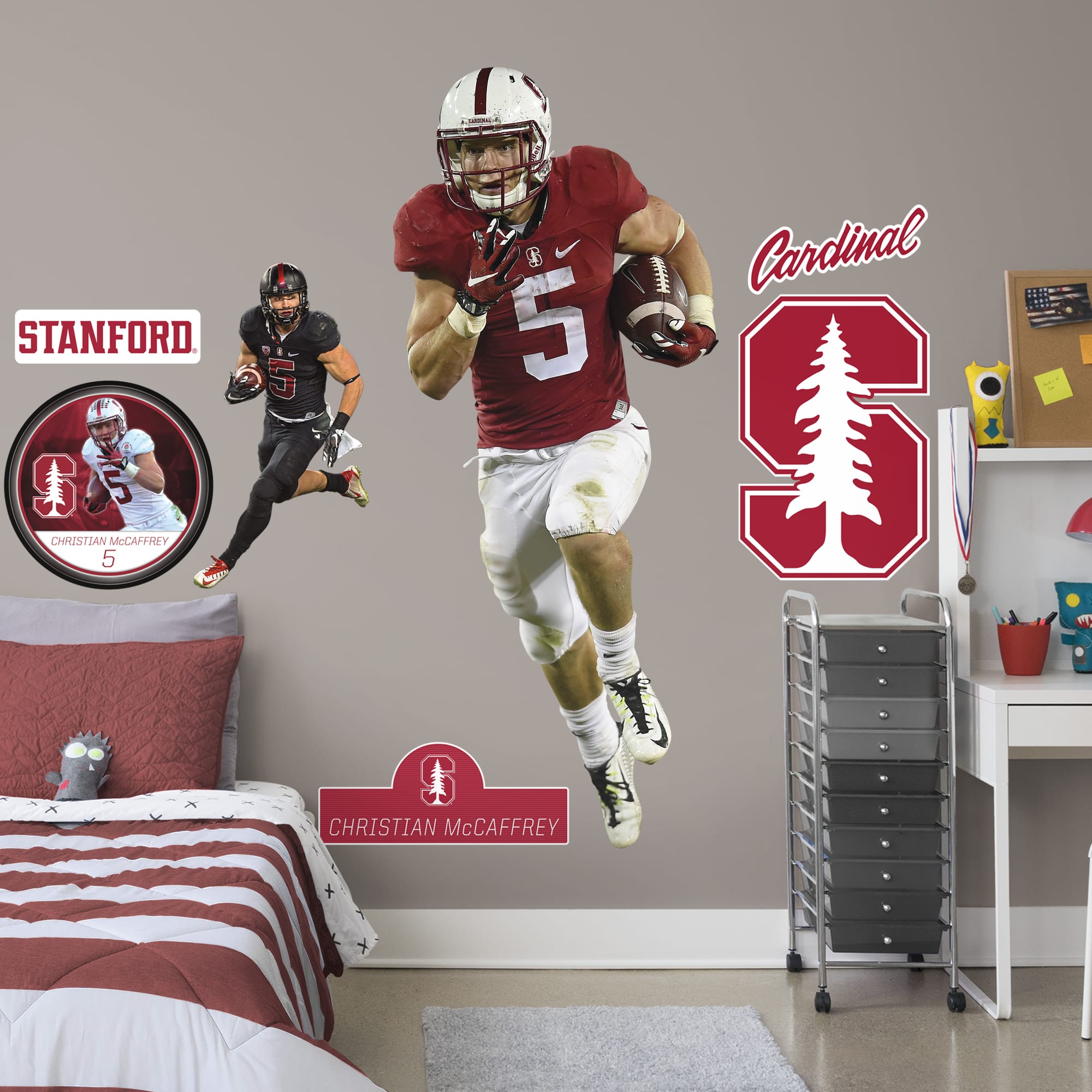Christian McCaffrey for Stanford Cardinal: Stanford - Officially Licensed Removable Wall Decal Life-Size Athlete + 2 Decals (31"