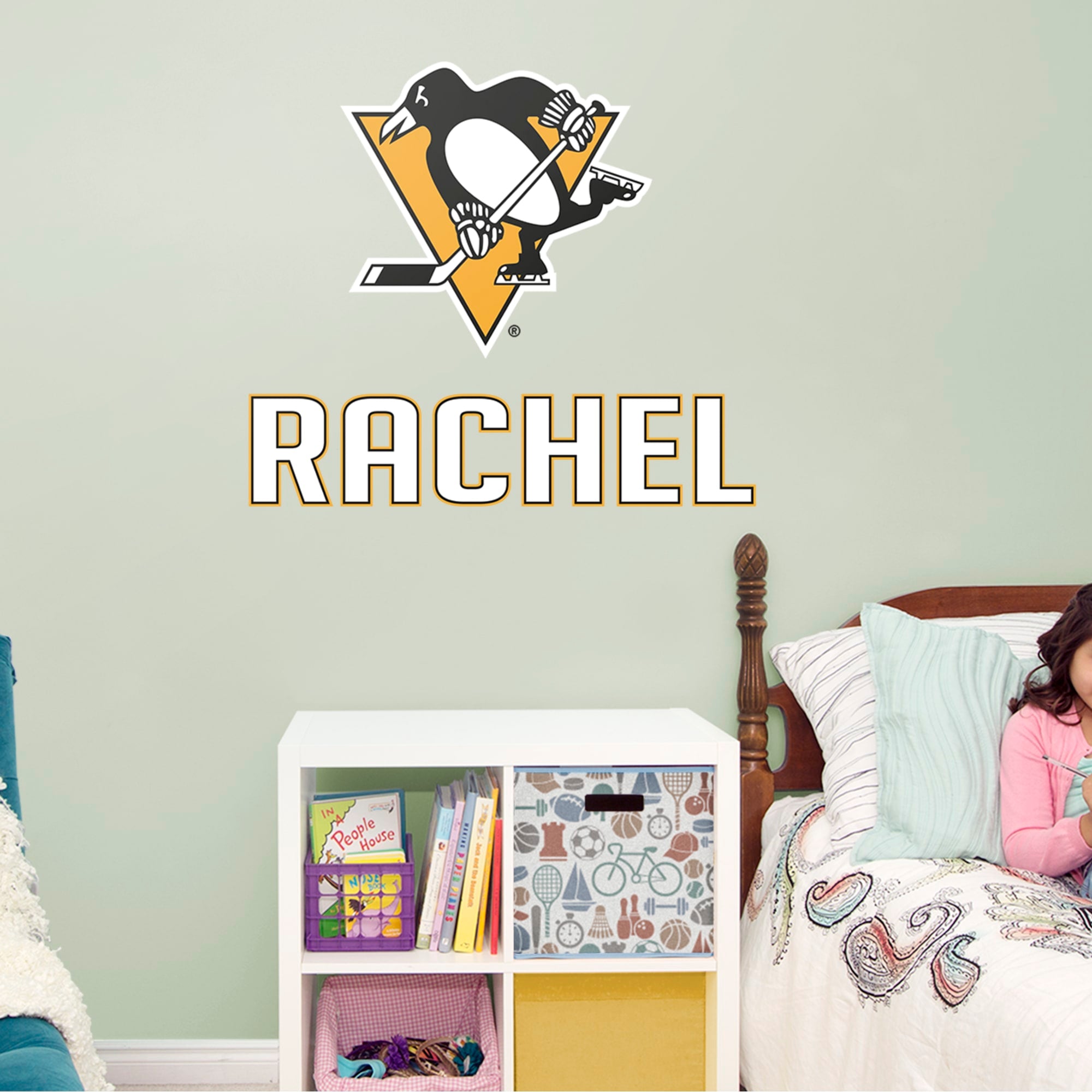 Pittsburgh Penguins: Stacked Personalized Name - Officially Licensed NHL Transfer Decal in White (39.5"W x 52"H) by Fathead | Vi