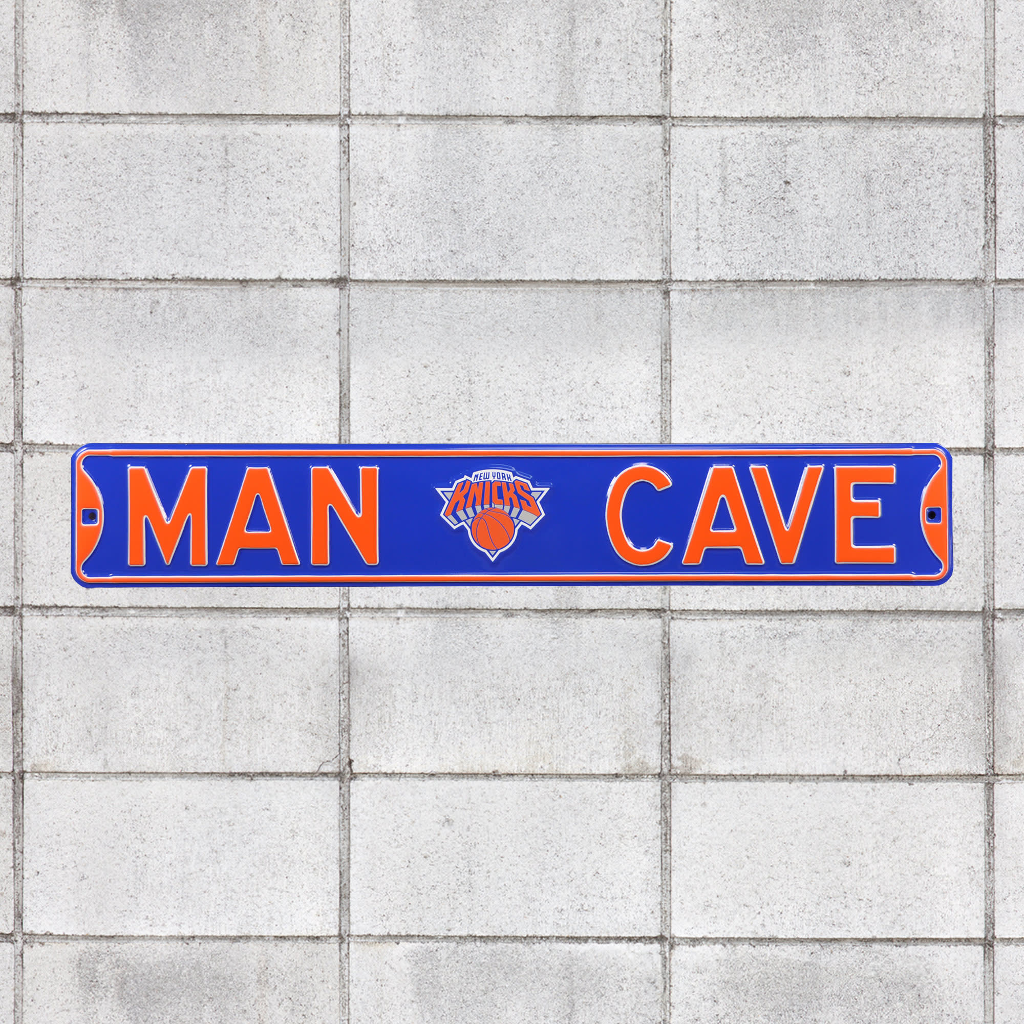 New York Knicks: Man Cave - Officially Licensed NBA Metal Street Sign 36.0"W x 6.0"H by Fathead | 100% Steel