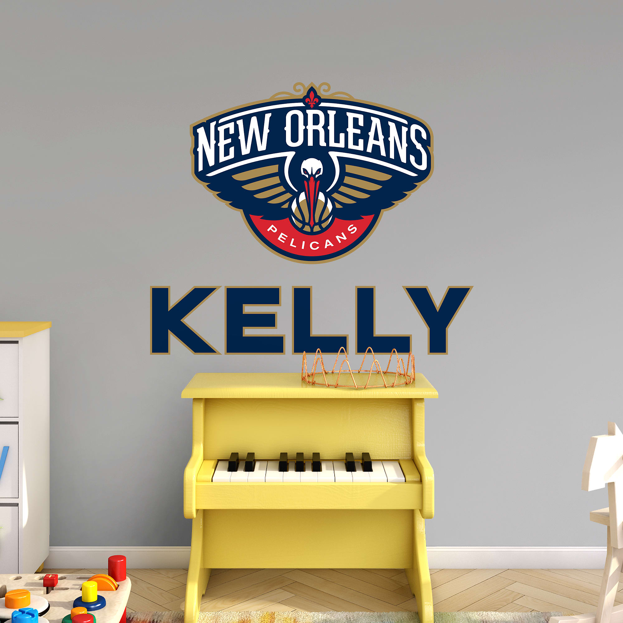 New Orleans Pelicans: Stacked Personalized Name - Officially Licensed NBA Transfer Decal in Navy (52"W x 39.5"H) by Fathead | Vi