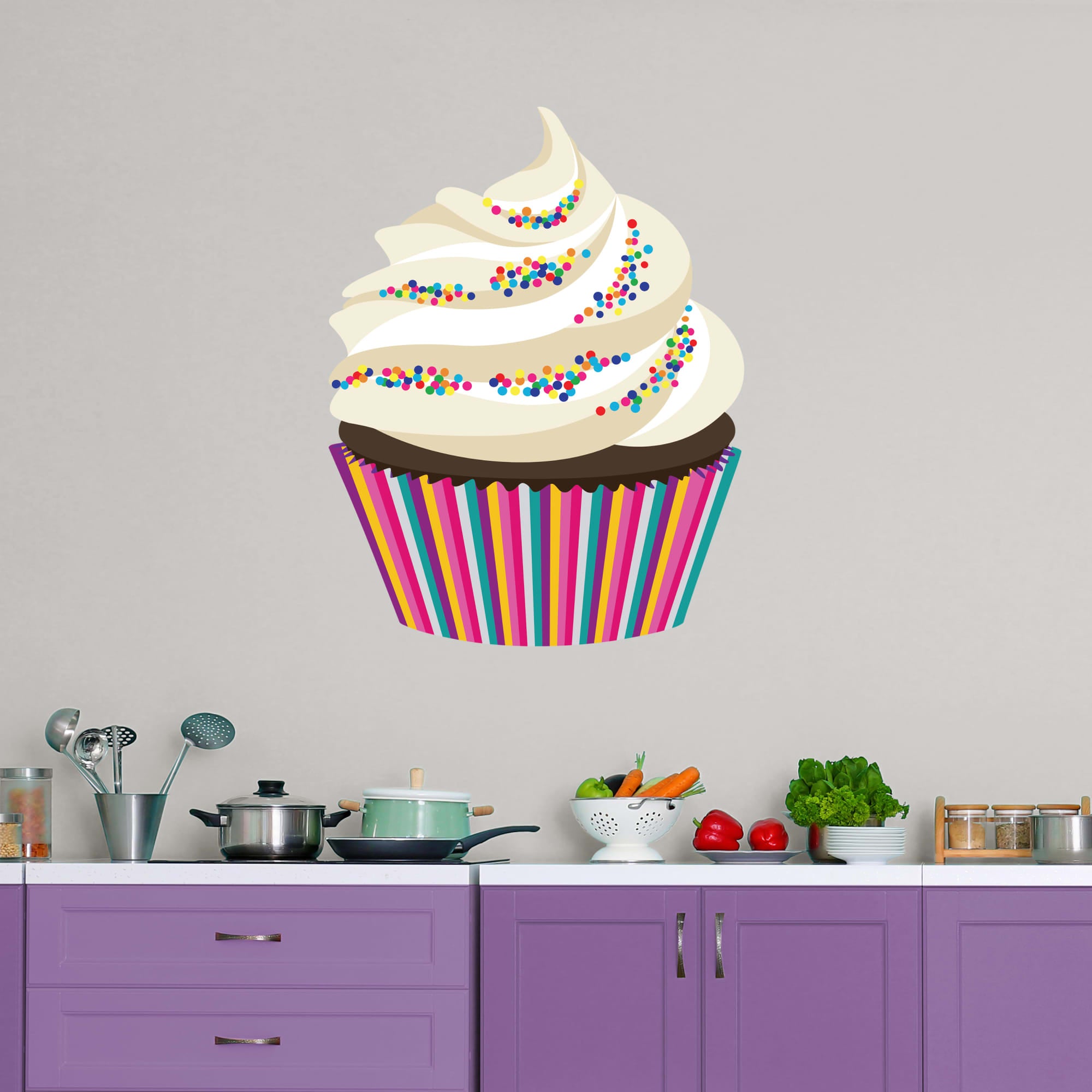 Cupcake: Illustrated - Removable Vinyl Decal Giant Cupcake + 2 Decals (34"W x 45"H) by Fathead