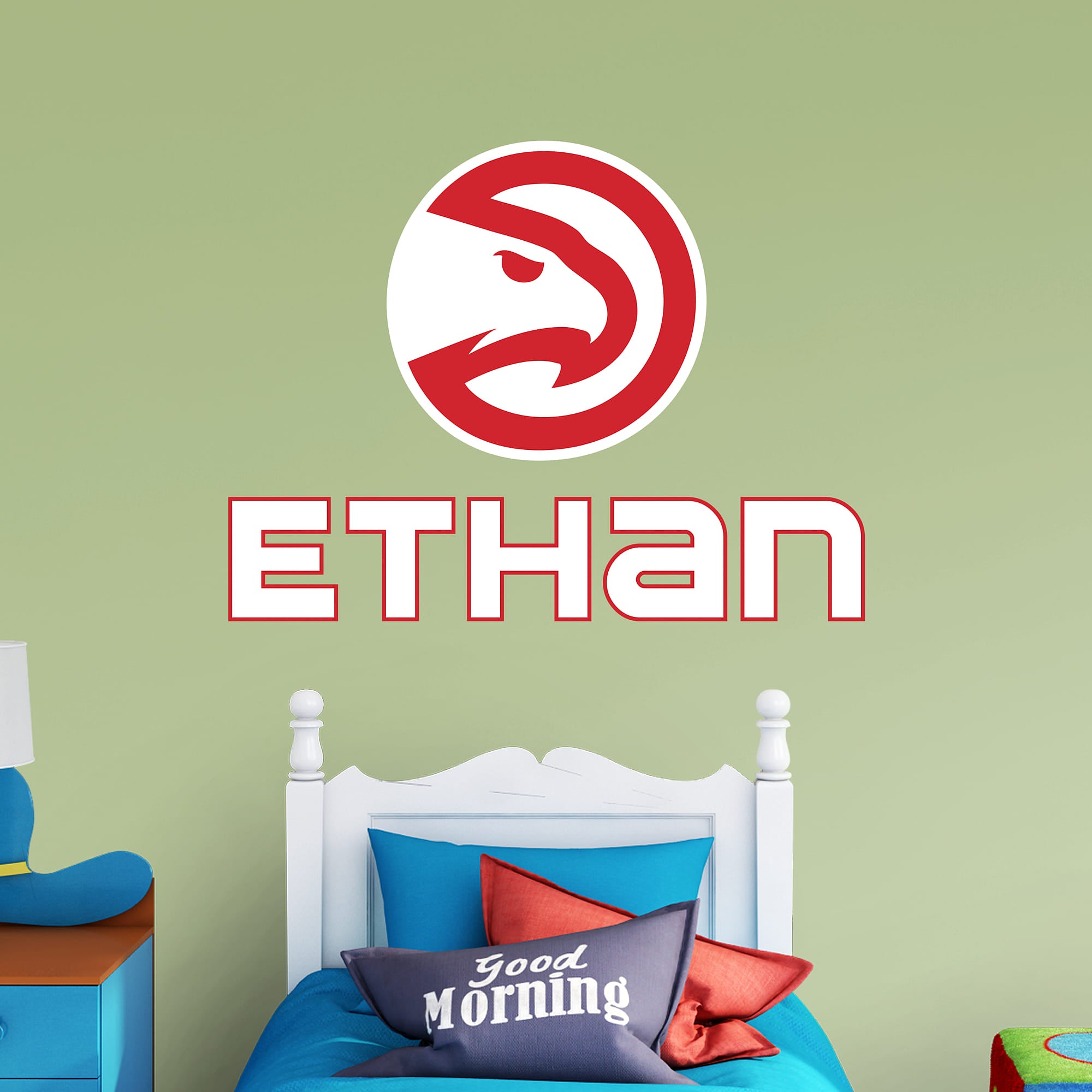 Atlanta Hawks: Stacked Personalized Name - Officially Licensed NBA Transfer Decal in White (52"W x 39.5"H) by Fathead | Vinyl