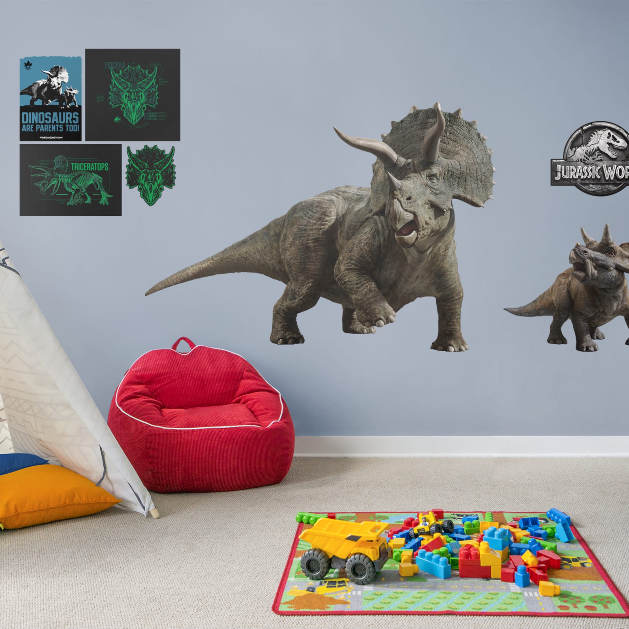 Triceratops - Jurassic World: Fallen Kingdom - Officially Licensed Removable Wall Decal Huge Character + 5 Decals (46"W x 42"H)