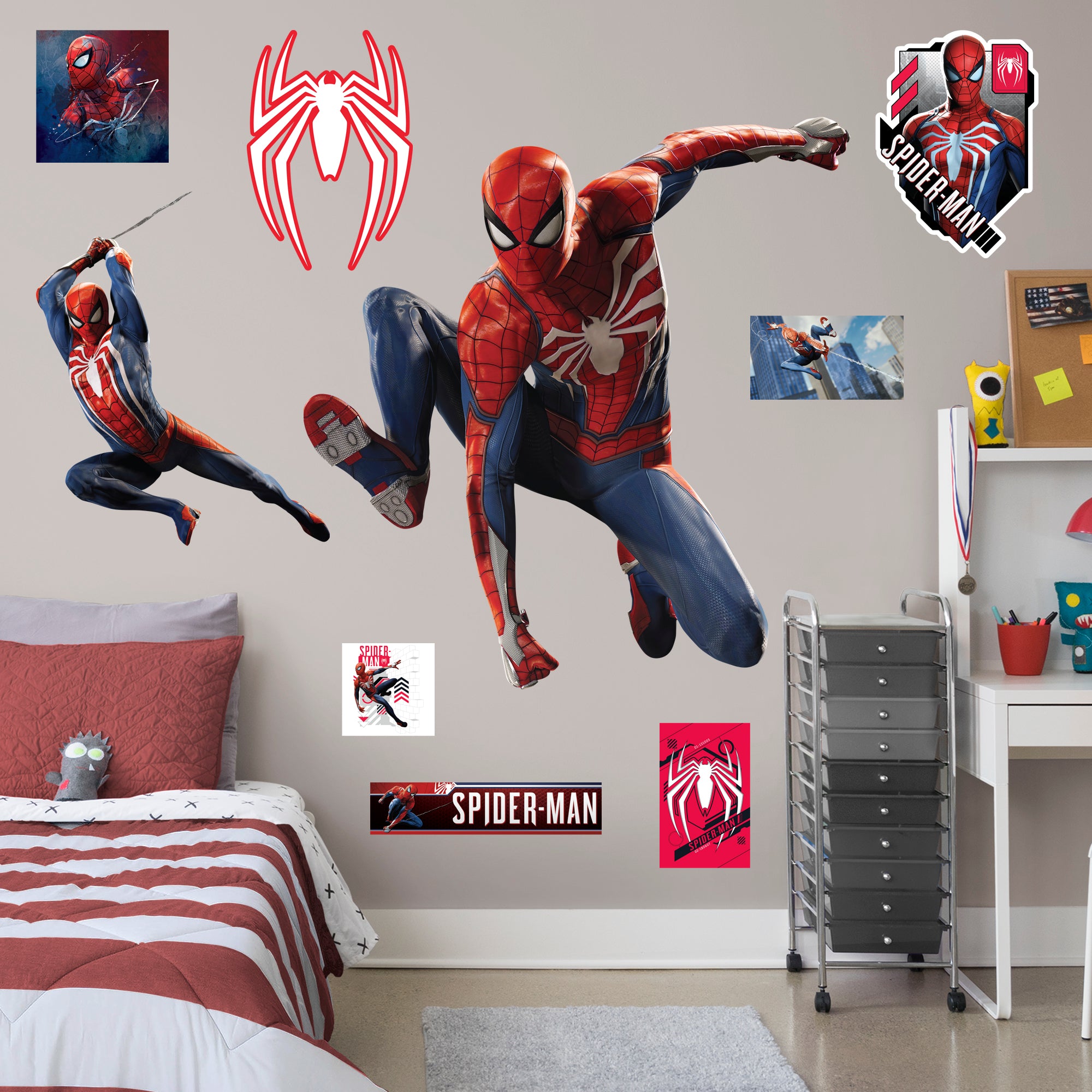 Spider-Man: Gameverse Leap - Officially Licensed Removable Wall Decal Life-Size Character + 8 Decals (51"W x 53"H) by Fathead |