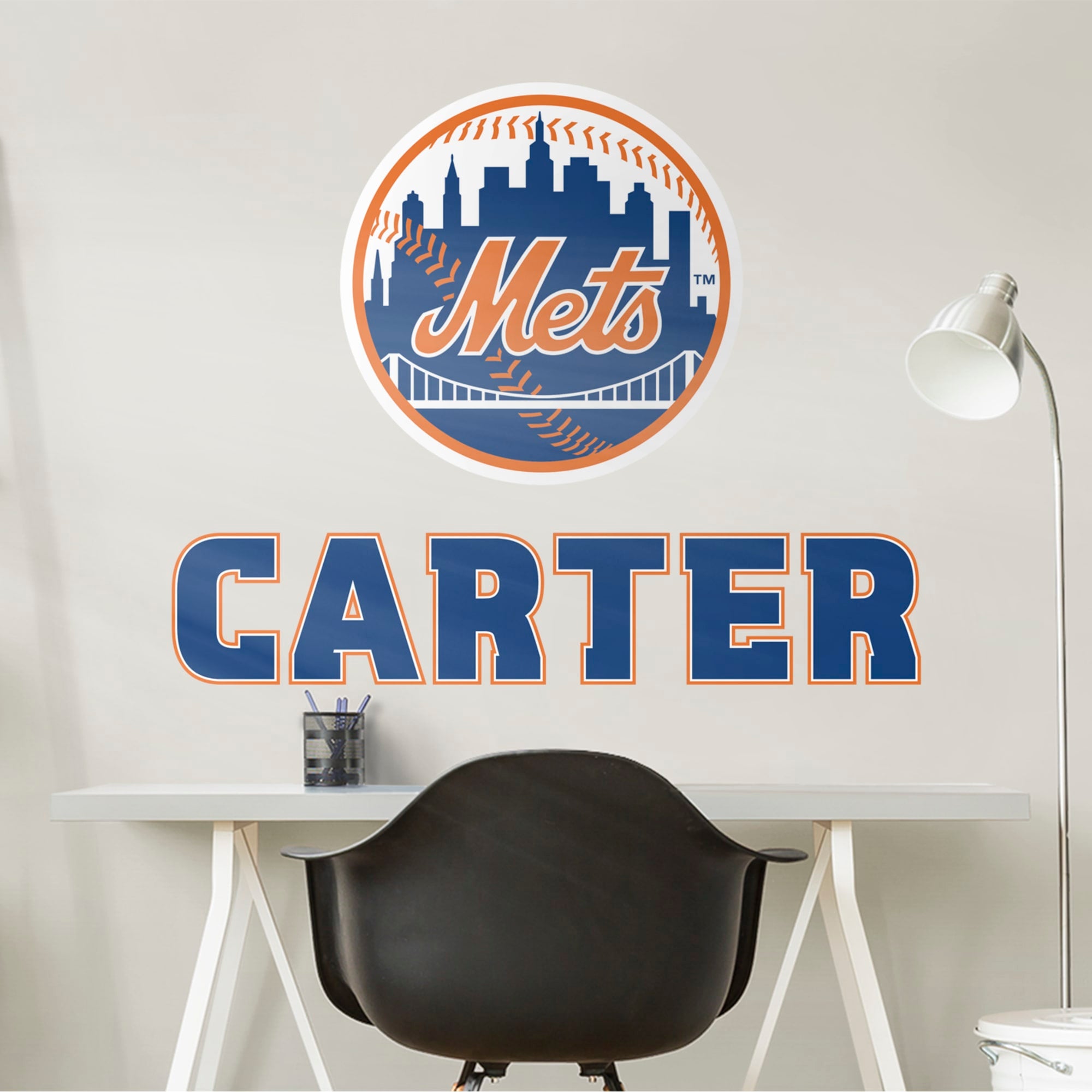 New York Mets: Stacked Personalized Name - Officially Licensed MLB Transfer Decal in Blue (52"W x 39.5"H) by Fathead | Vinyl