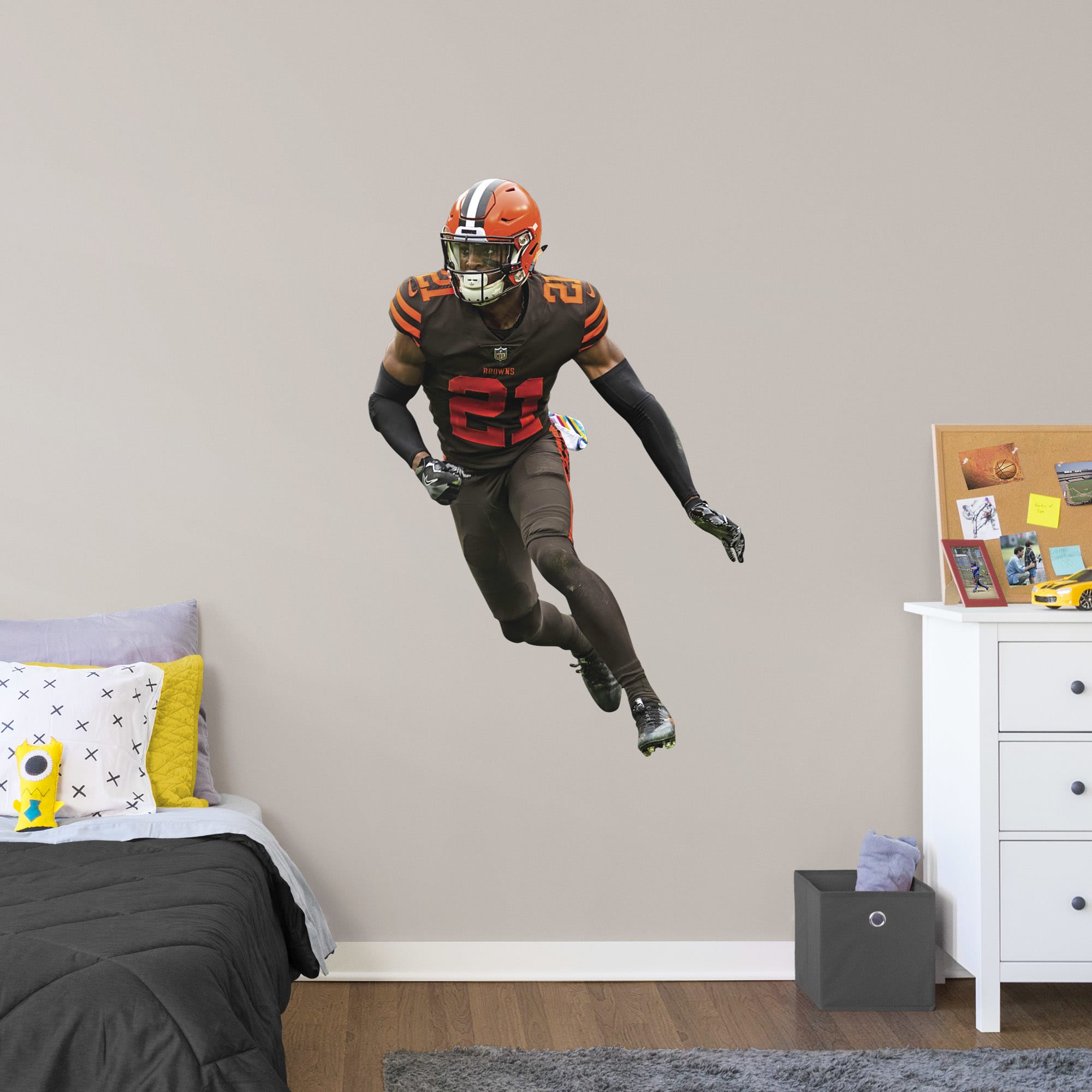 Denzel Ward for Cleveland Browns - Officially Licensed NFL Removable Wall Decal Giant Athlete + 2 Decals (33"W x 51"H) by Fathea