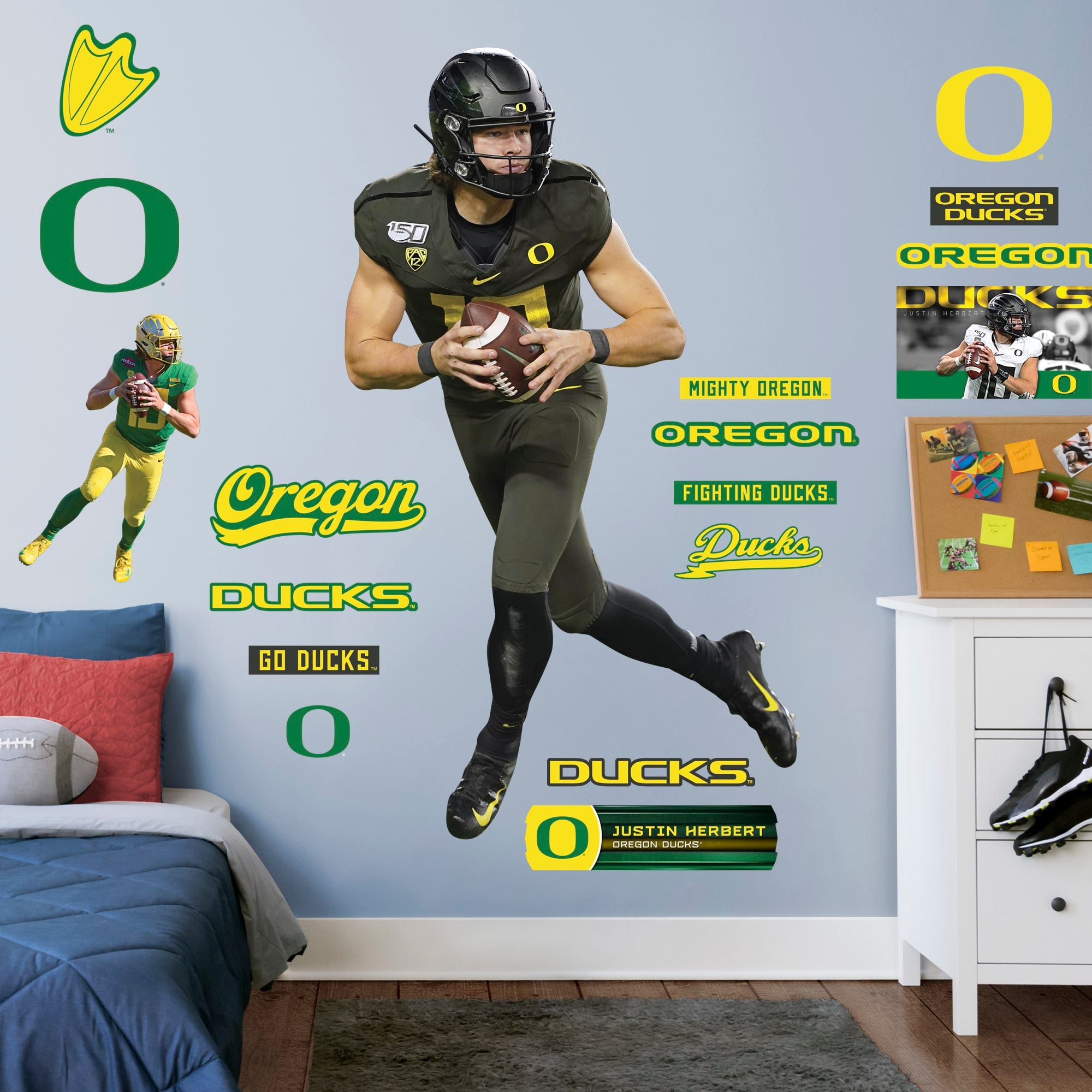 Justin Herbert for Oregon Ducks: Oregon - Officially Licensed Removable Wall Decal Life-Size Athlete + 18 Decals (45"W x 78"H) b