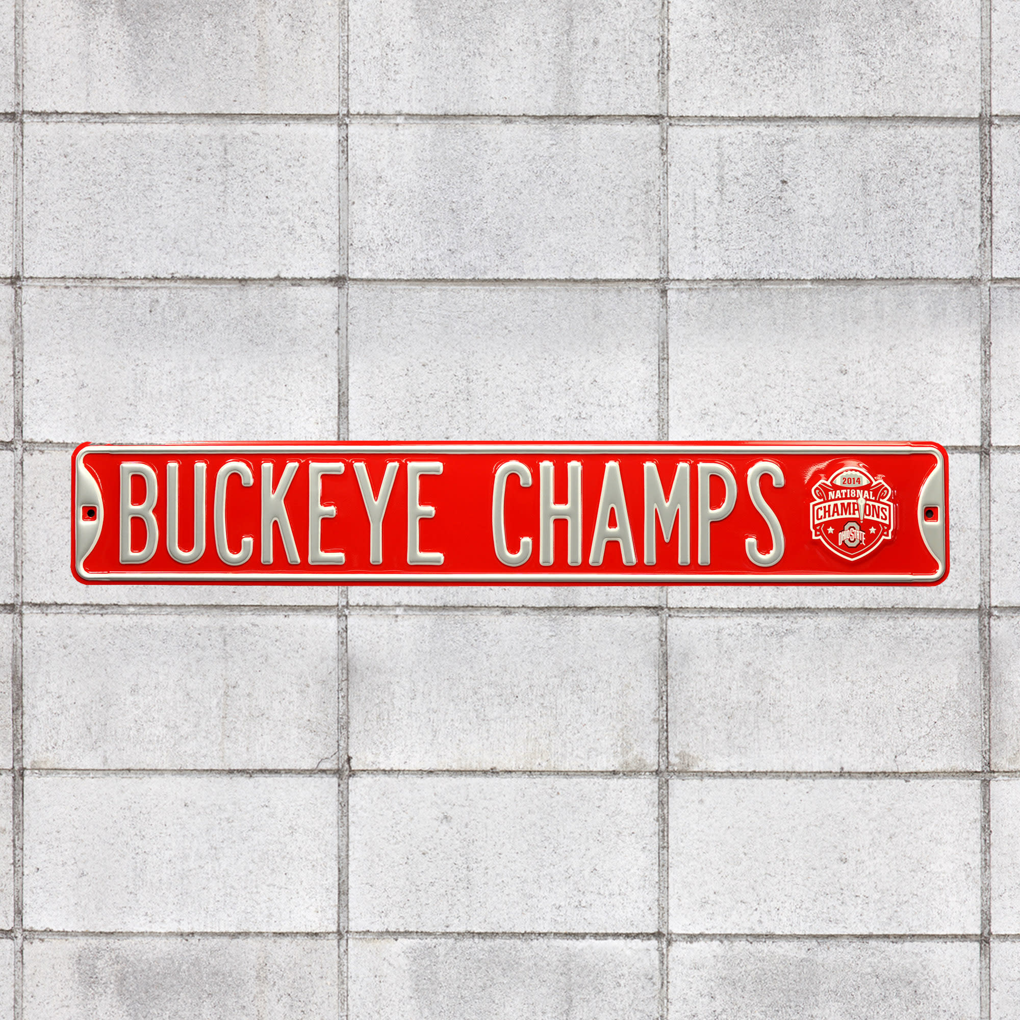 Ohio State Buckeyes: Crushed Parking - Officially Licensed Metal Street Sign 36.0"W x 6.0"H by Fathead | 100% Steel