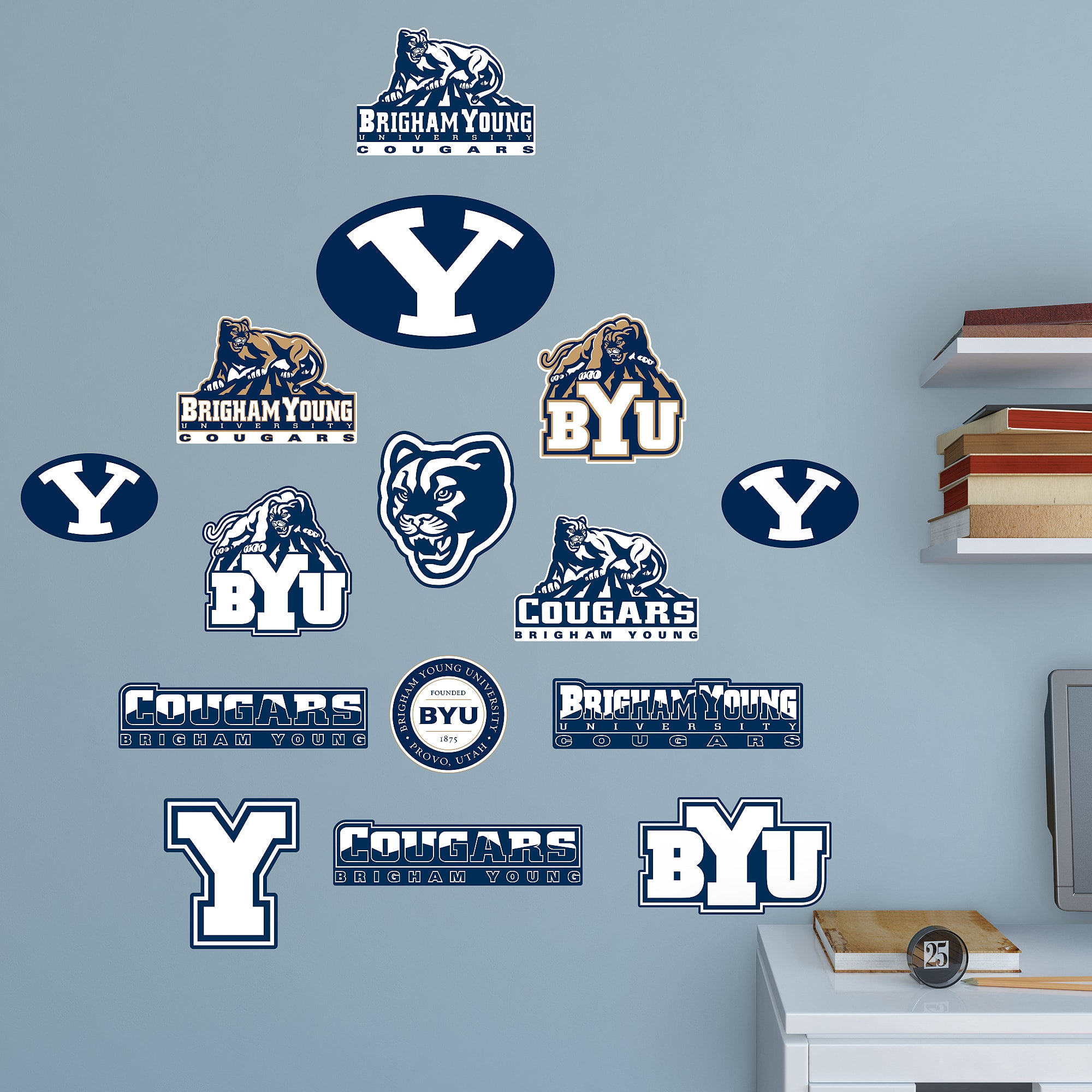 BYU Cougars: Logo Assortment - Officially Licensed Removable Wall Decals 75"W x 39.5"H by Fathead | Vinyl