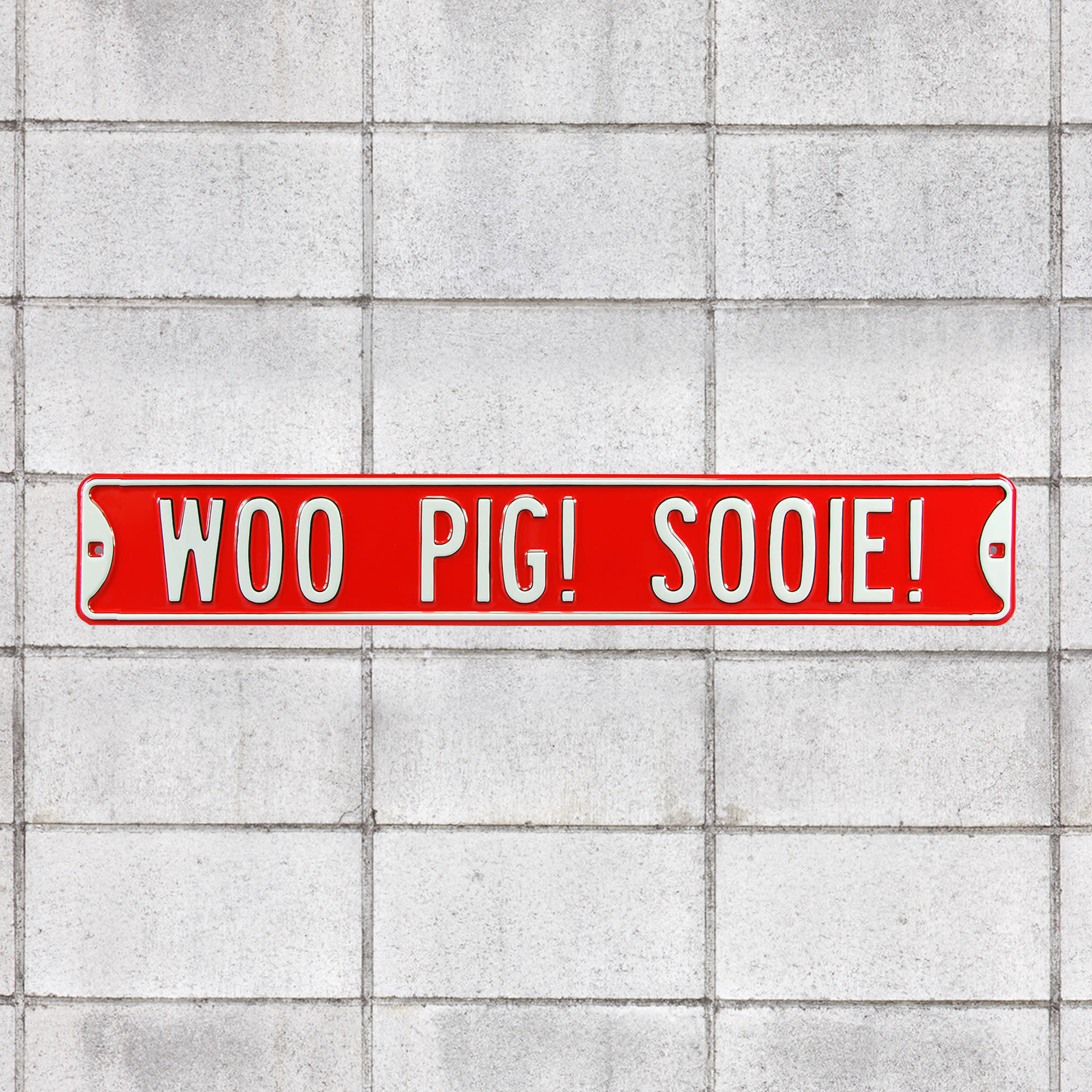 Arkansas Razorbacks: Woo Pig Sooie - Officially Licensed Metal Street Sign 36.0"W x 6.0"H by Fathead | 100% Steel