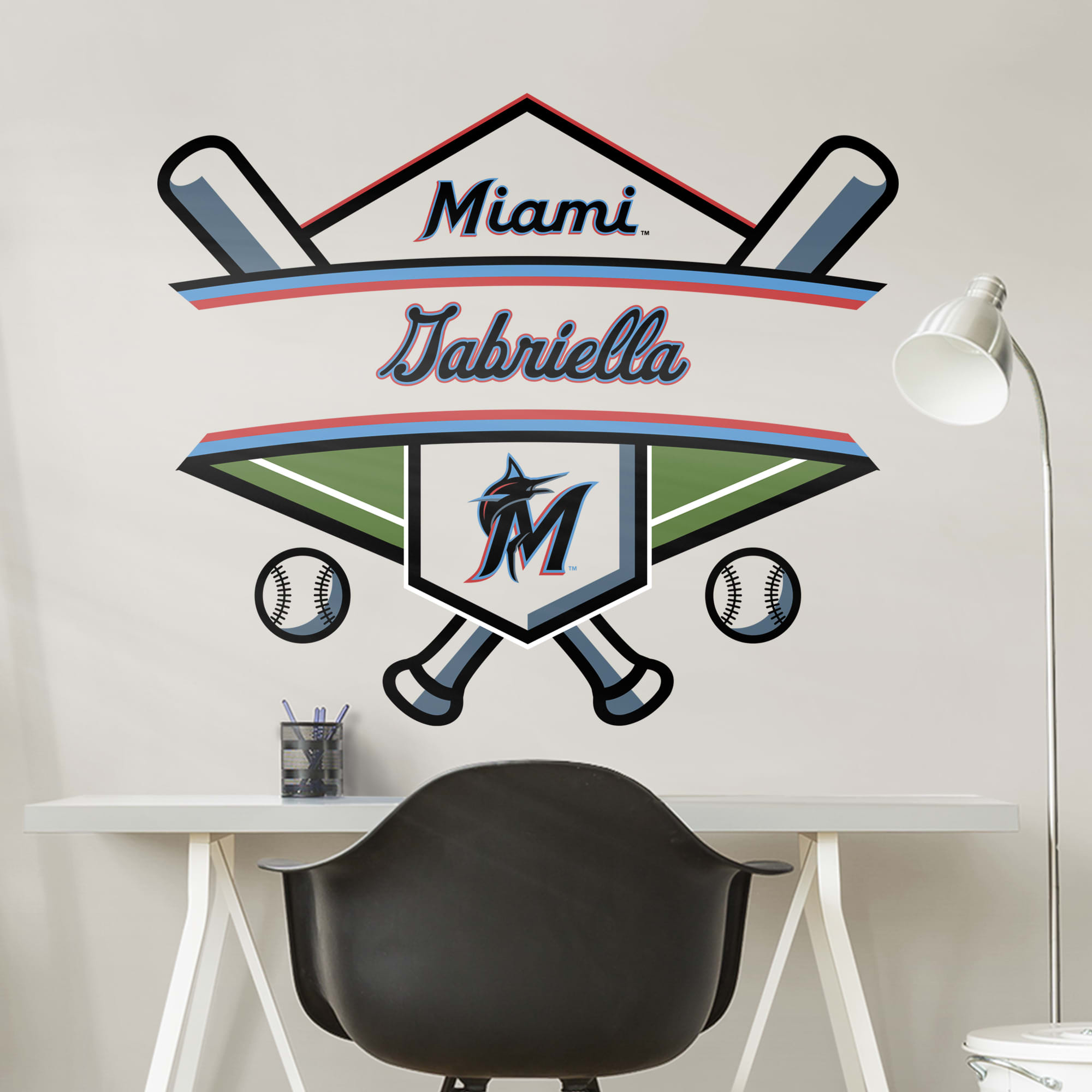 Miami Marlins: Personalized Name - Officially Licensed MLB Transfer Decal 45.0"W x 39.0"H by Fathead | Vinyl