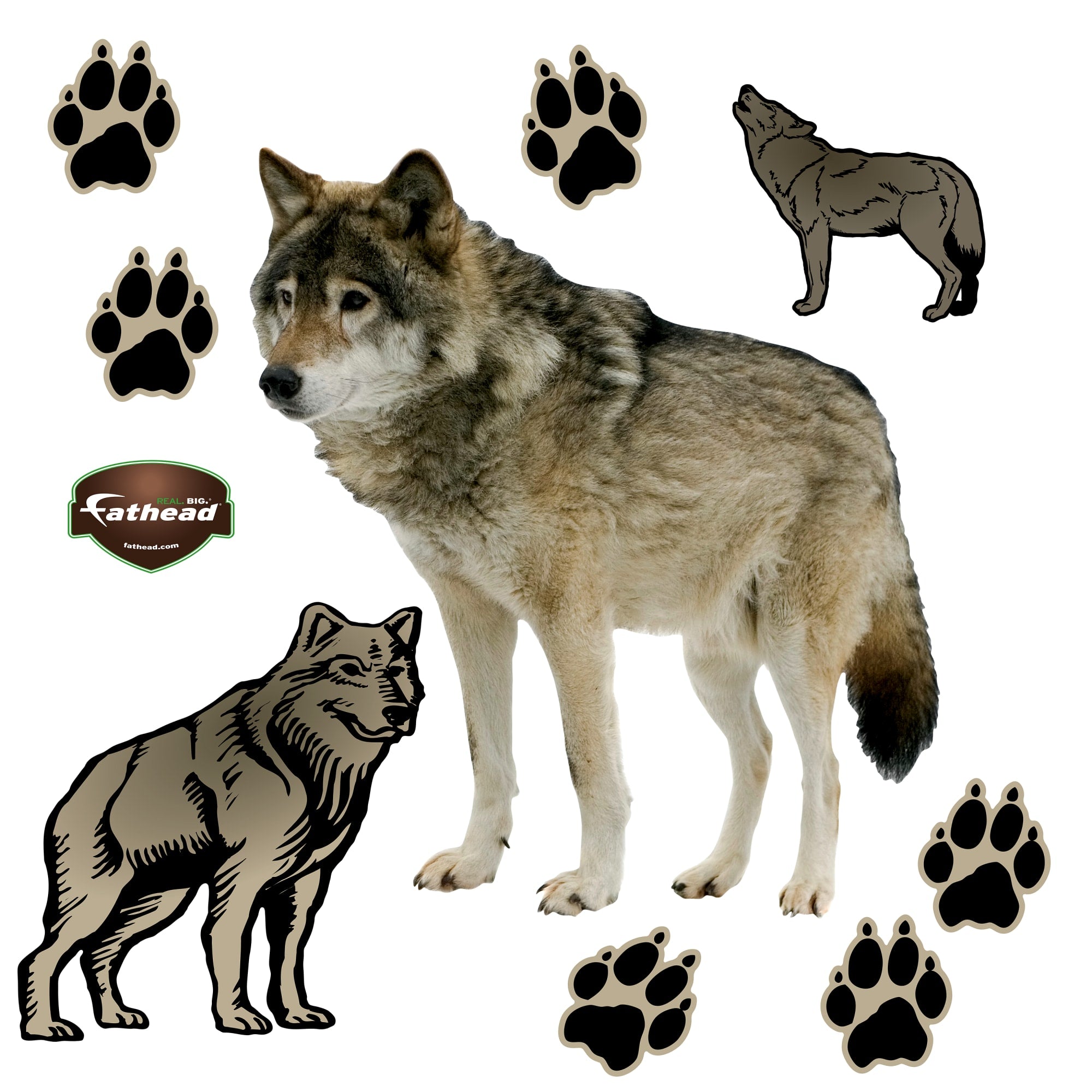 Wolf - Removable Vinyl Decal Giant Animal + 8 Decals (40"W x 38"H) by Fathead