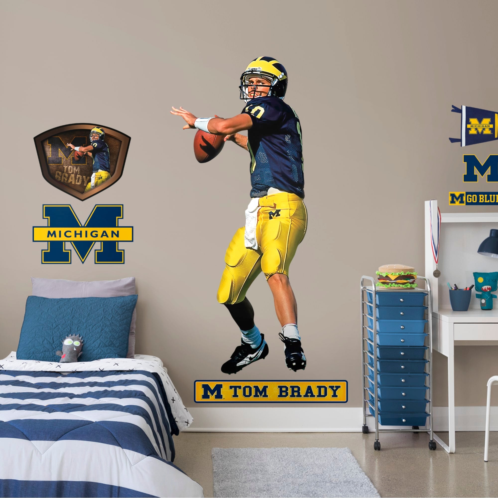 Tom Brady for Michigan Wolverines: Michigan - Officially Licensed Removable Wall Decal Life-Size Athlete + 8 Decals (34"W x 77"H