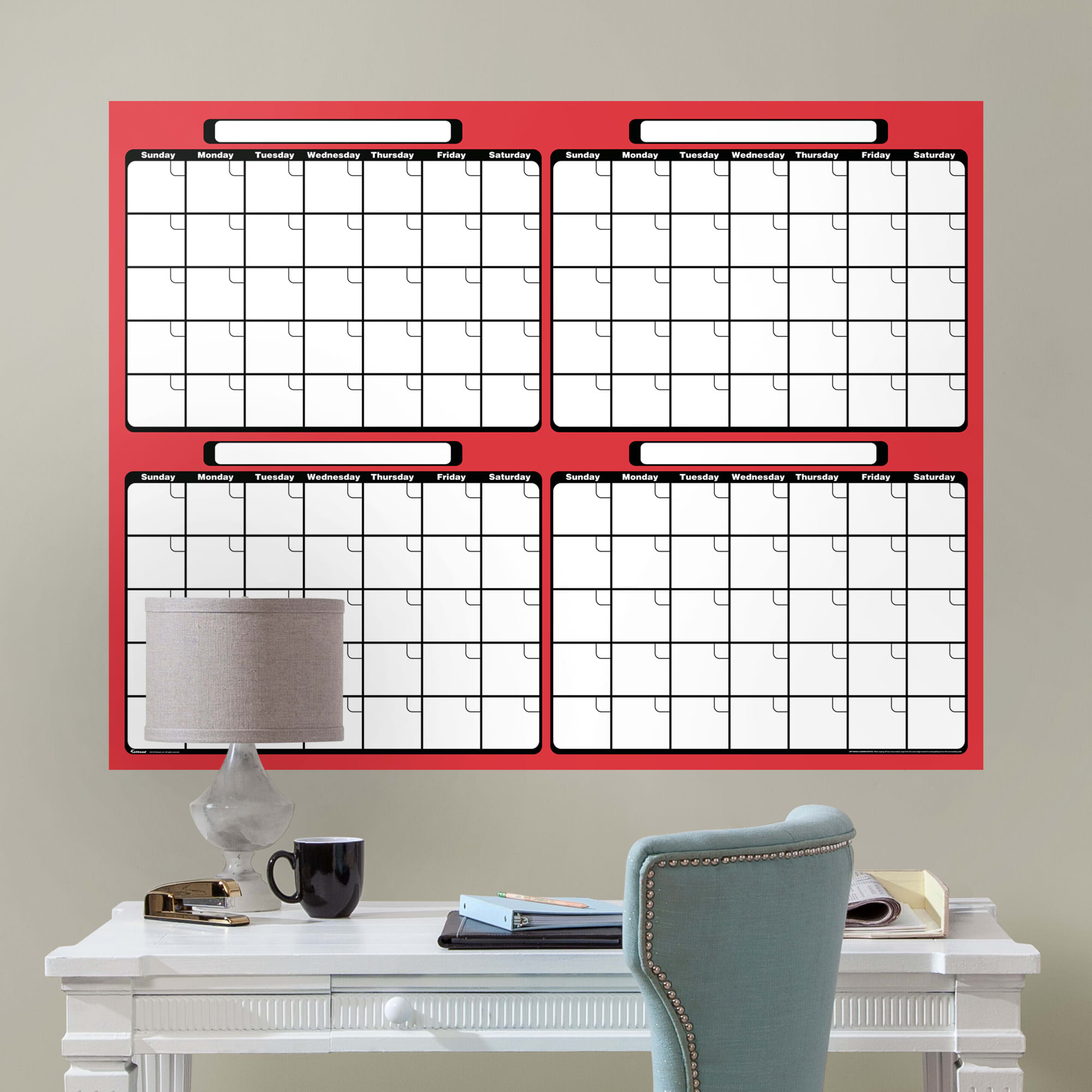 Four Month Calendar - Removable Dry Erase Vinyl Decal in Red/Black (52"Wx39.5"H) by Fathead