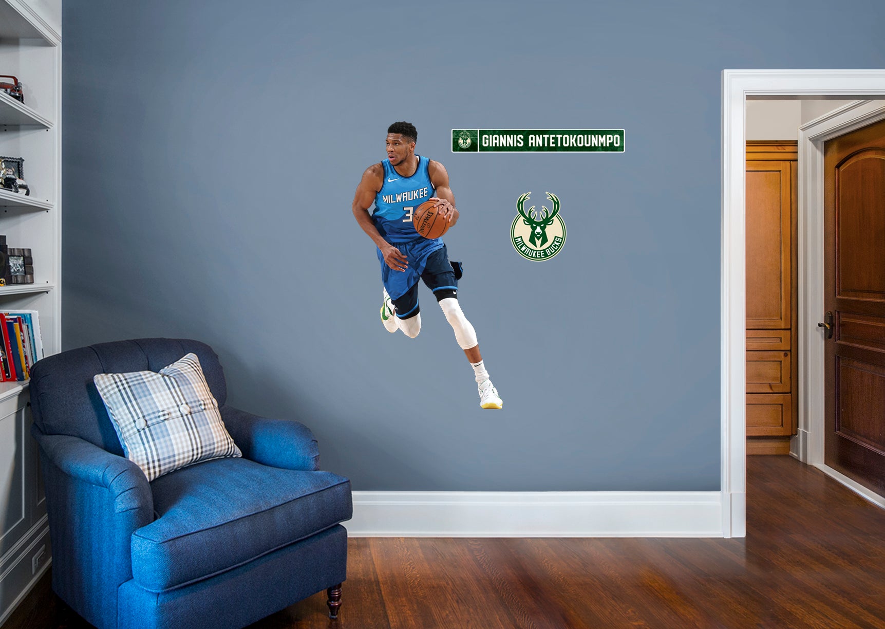 Giannis Antetokounmpo 2021 for Milwaukee Bucks - Officially Licensed NBA Removable Wall Decal Giant Athlete + 2 Decals (27"W x 5