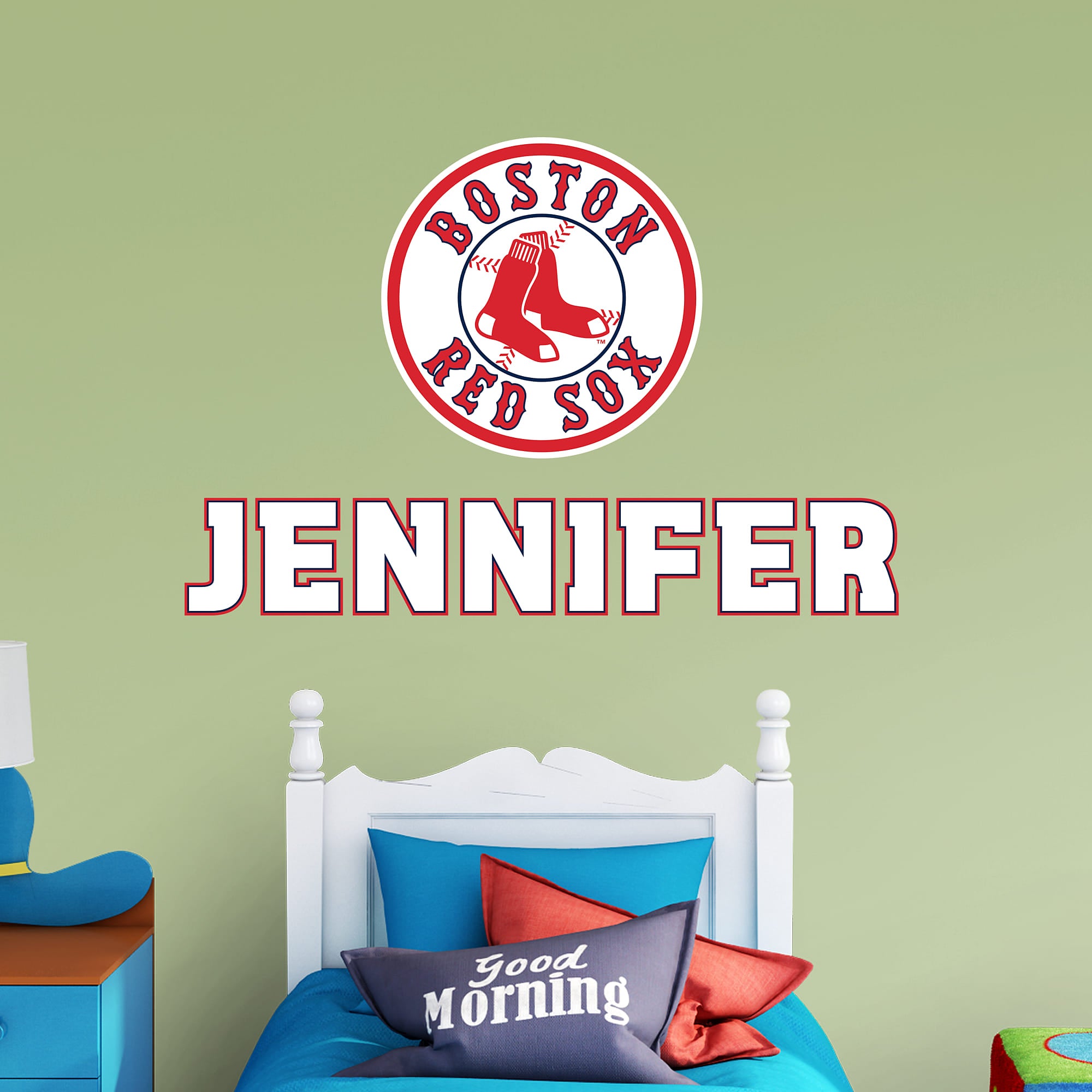 Boston Red Sox: Circle Stacked Personalized Name - Officially Licensed MLB Transfer Decal in White (52"W x 39.5"H) by Fathead |