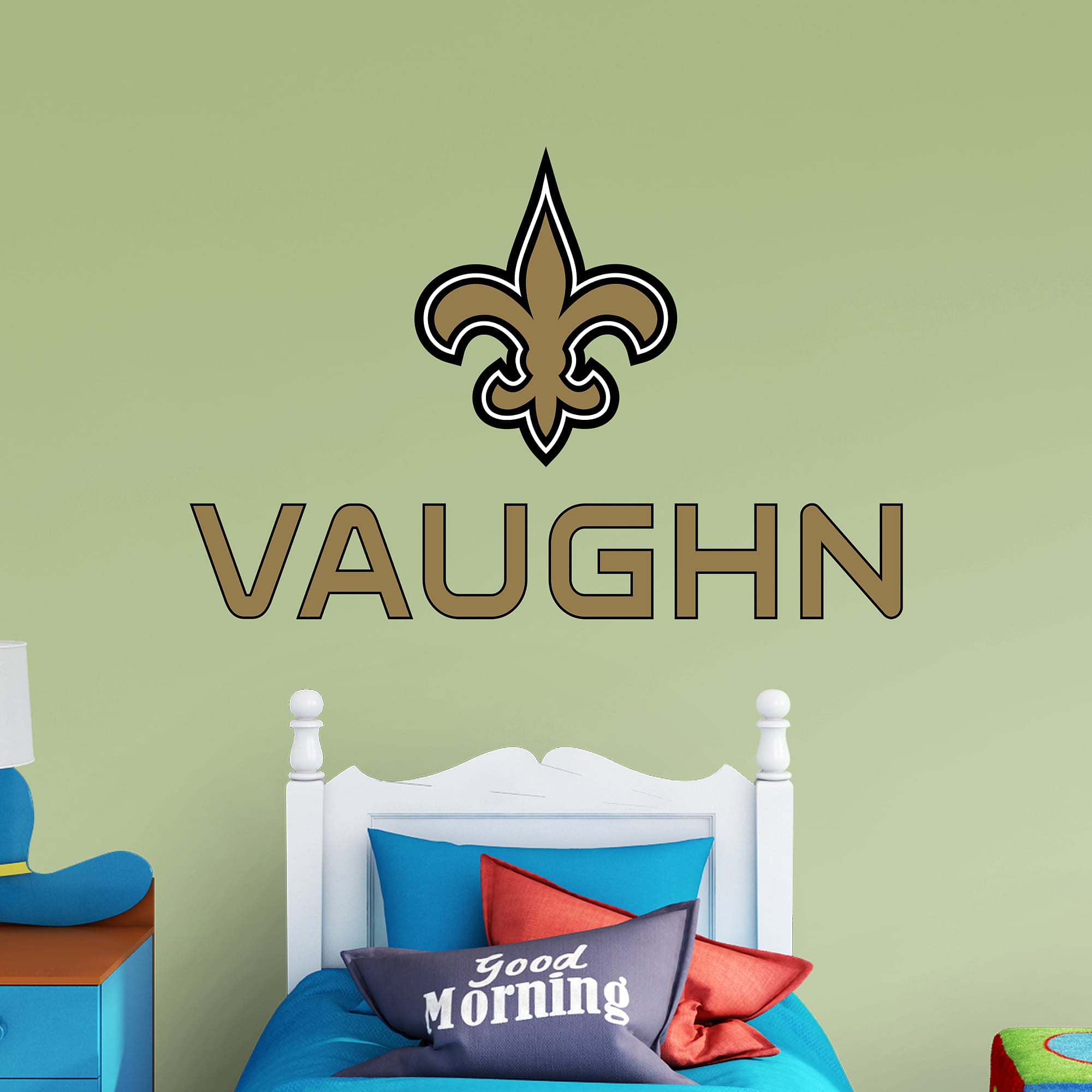 New Orleans Saints: Stacked Personalized Name - Officially Licensed NFL Transfer Decal in Gold (52"W x 39.5"H) by Fathead | Viny