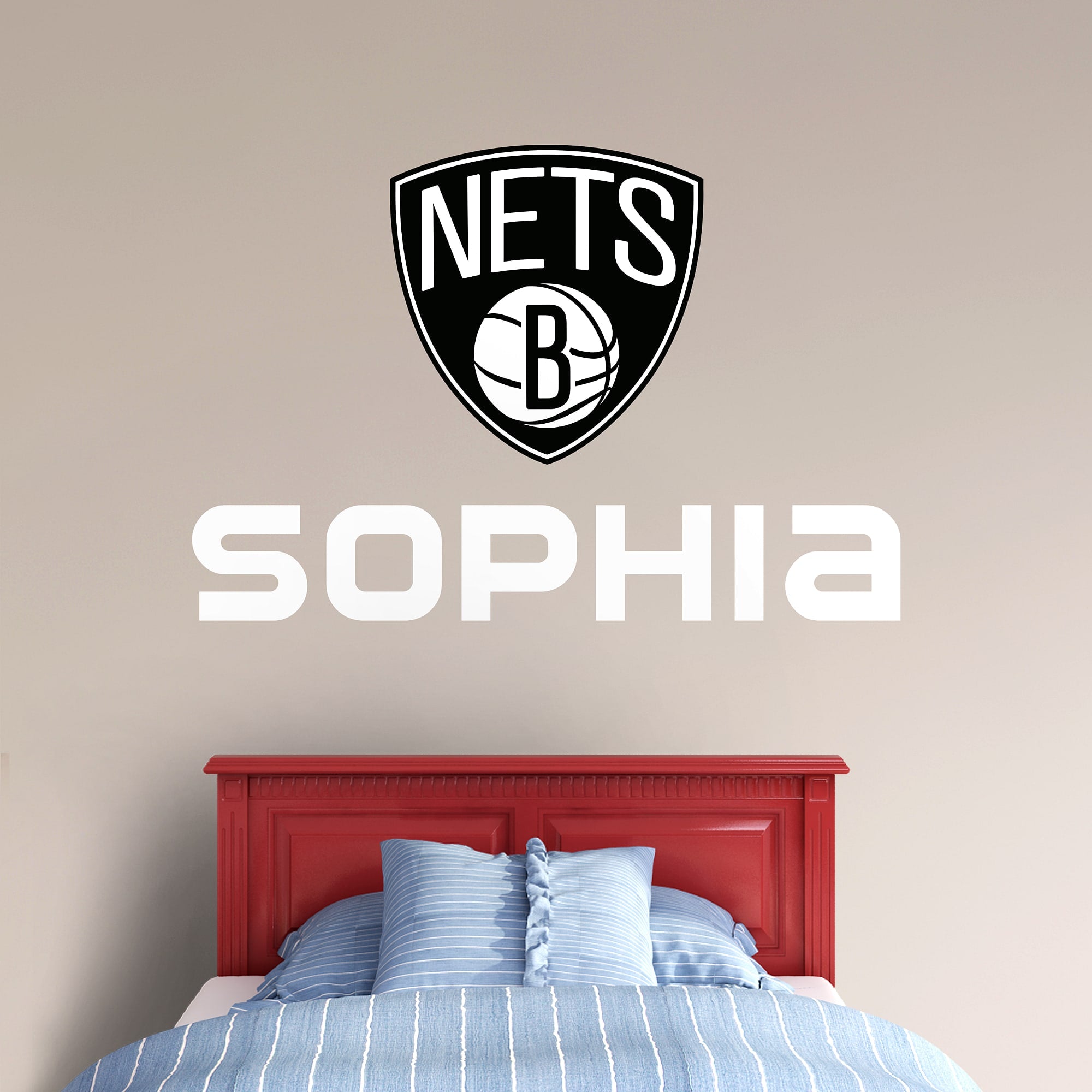 Brooklyn Nets: Stacked Personalized Name - Officially Licensed NBA Transfer Decal in White (52"W x 39.5"H) by Fathead | Vinyl